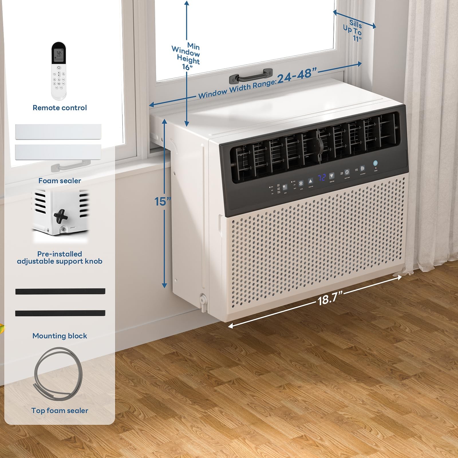 ZAFRO 12000 BTU Shaped Window Air Conditioner Cools up 550 Sq Ft, 6-in-1 Window