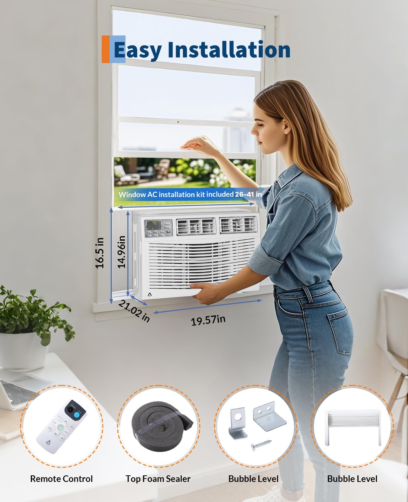 10000 BTU Window Air Conditioner w/Remote,Cools Rooms 3 Cooling & Fan Speeds 10K