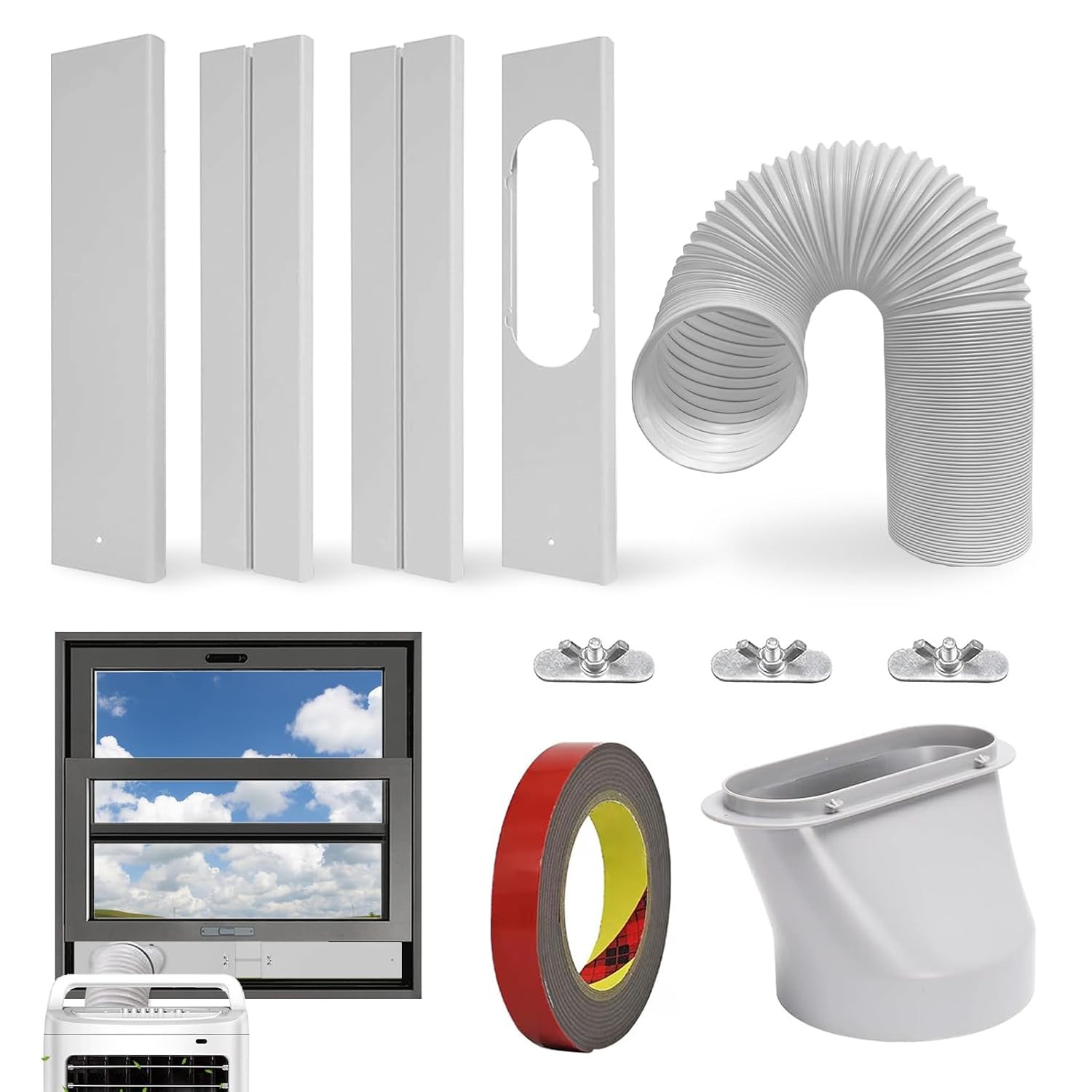 Portable Air Conditioner Window Vent Kit with 59″ Length Hose Adjustable Portabl