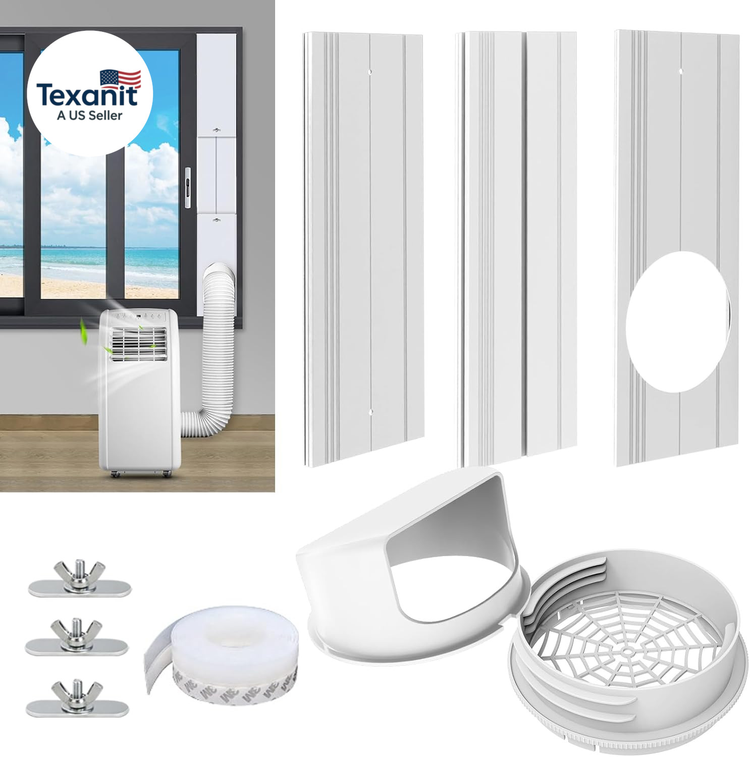 Portable Air Conditioner Window Vent Kit with 2-In-1 Coupler Fit for 5.0″/5.9” E