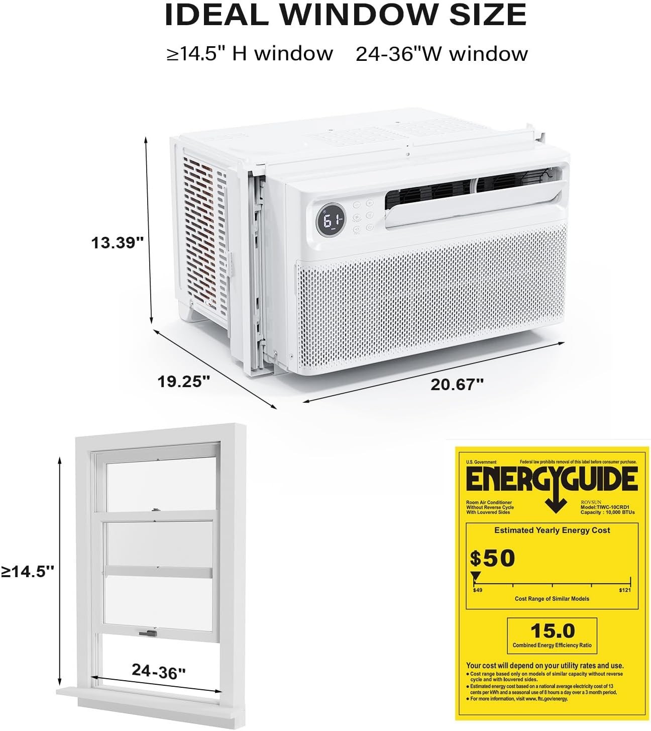 10,000 BTU Smart Inverter Window Air Conditioner With Remote & APP Control 115V