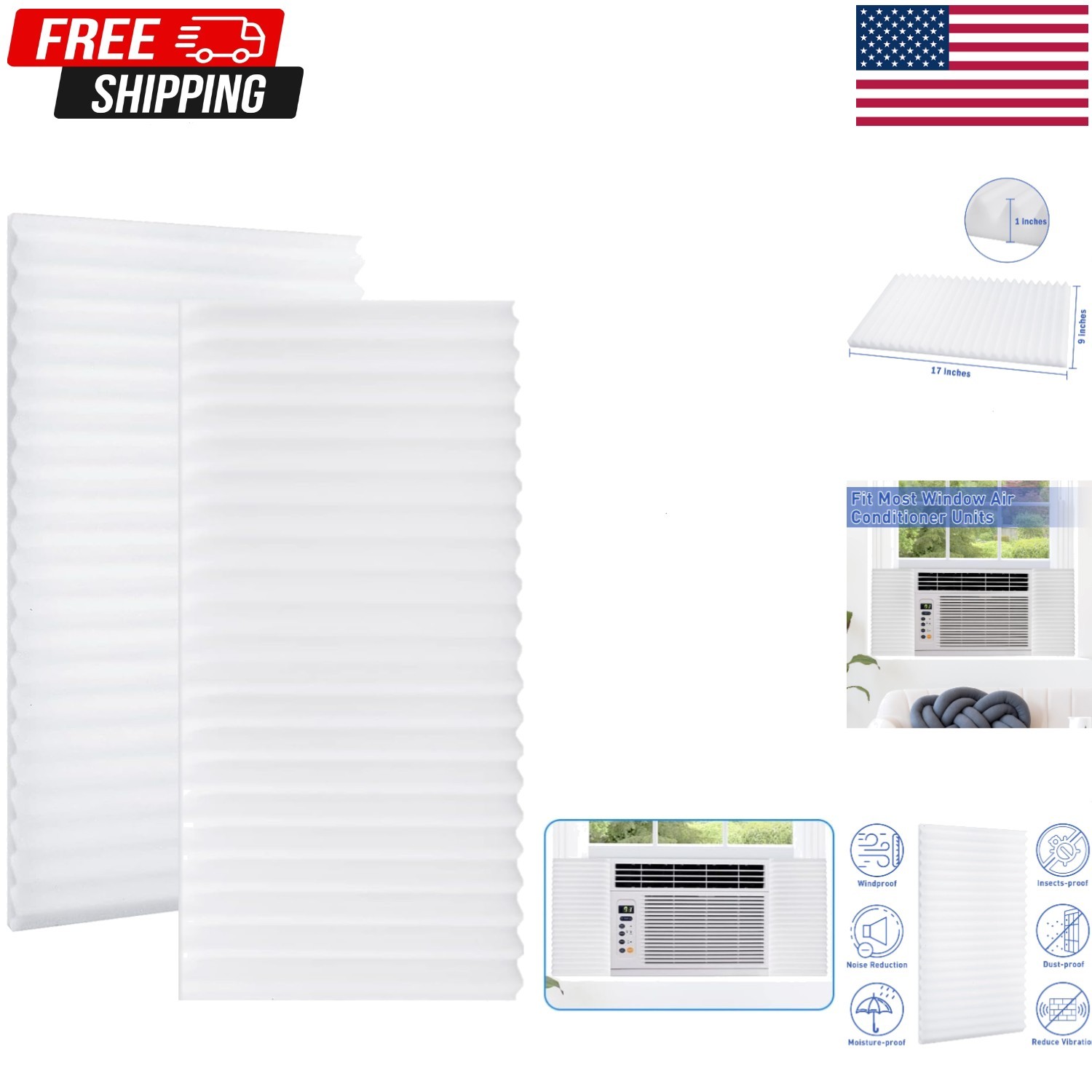 Window AC Insulated Side Panel Kit – 2-Pack with Pressure Strips (White)