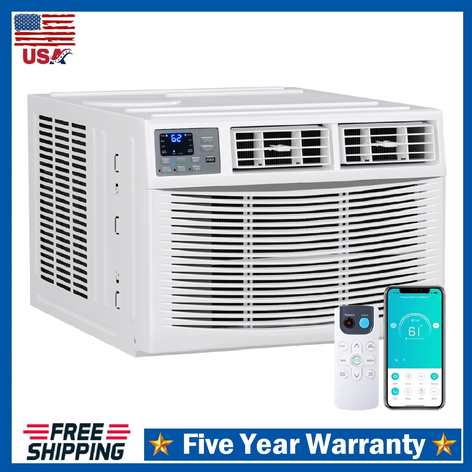 18000 BTU Window Air Conditioner & Heater Smart WIFI Indoor AC Unit 1000 Sq. Ft