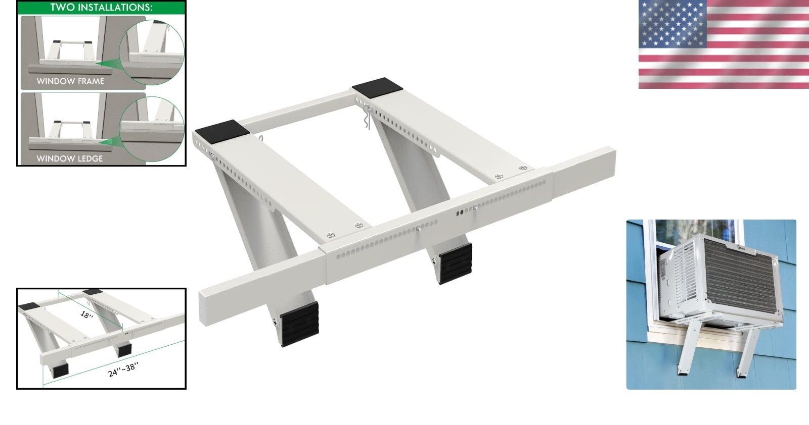 No-Drill Window AC Bracket – Safety Features, Adapts to 24-38″ Windows