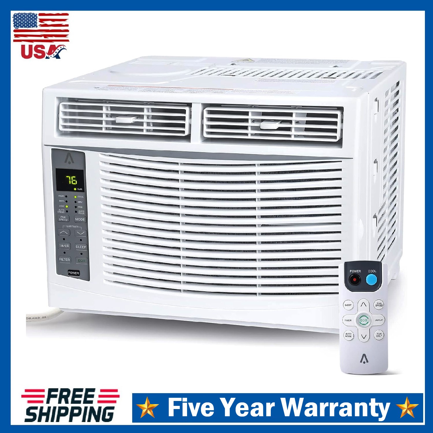 6000 BTU Window Air Conditioner WiFi Enabled AC Unit with Remote Control, 115V