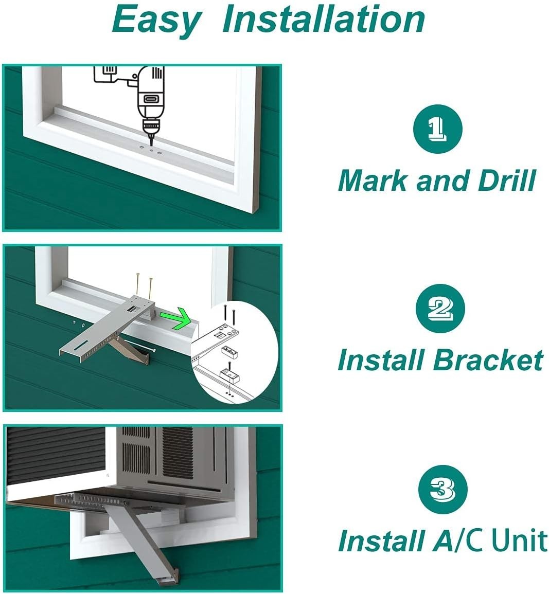 Heavy-Duty Window AC Support Bracket — Supports Up to 85lbs, Easy Indoor Install