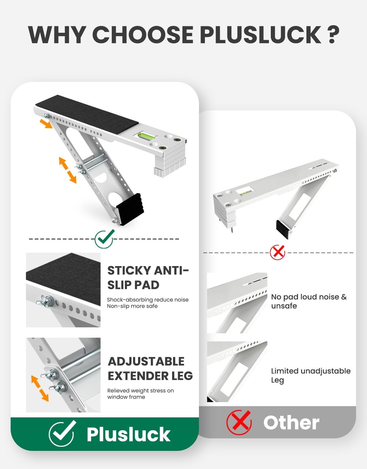 Adjustable Window Air Conditioner Support Bracket with Anti-Slip Mat & Level – 8