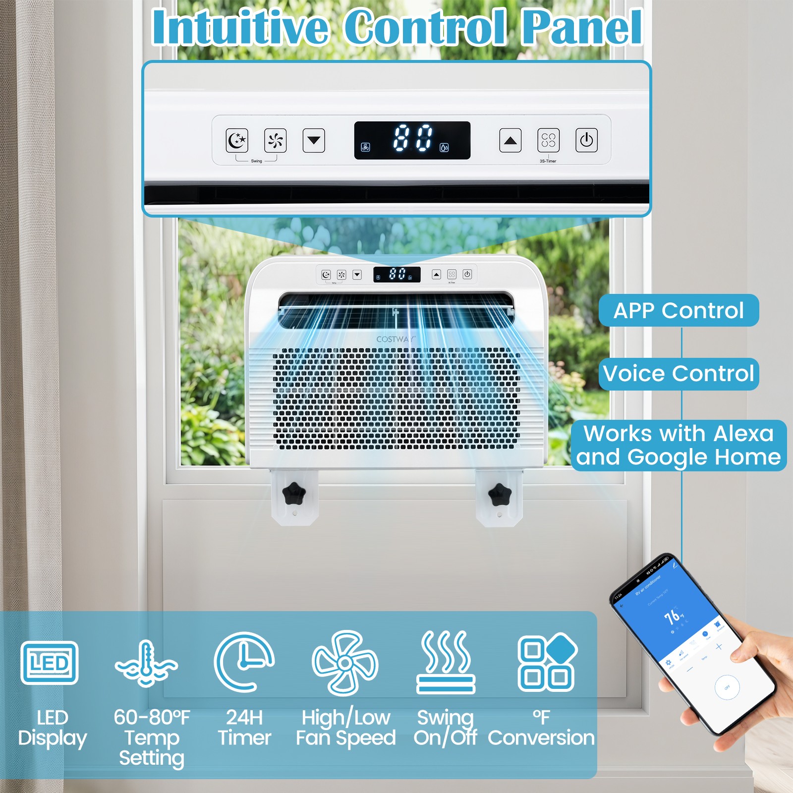 RV Window Air Conditioner, 6500 BTU Window AC Unit w/ WiFi APP Voice Control