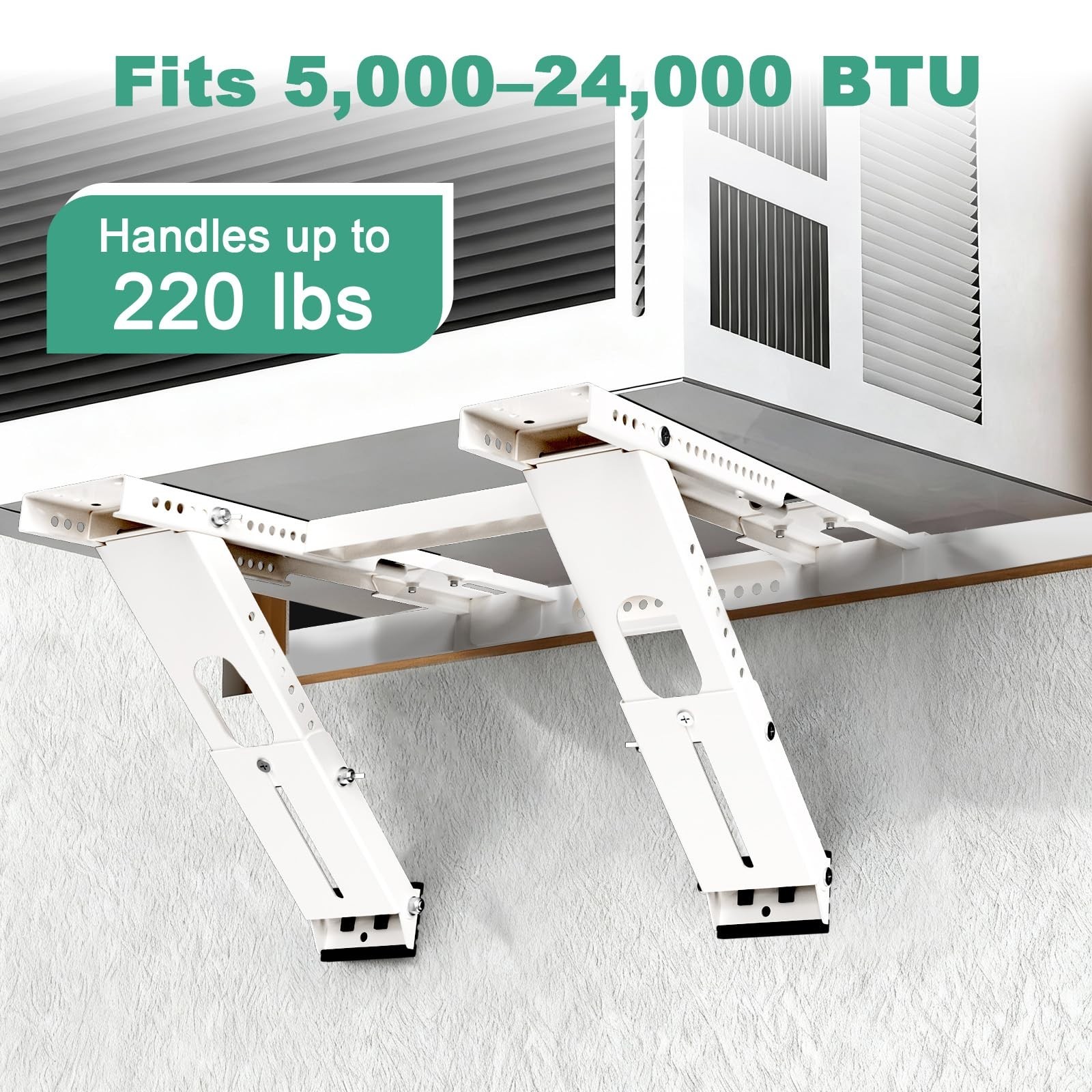 Heavy Duty No Drill Window AC Bracket, Adjustable Support for Single/Double Hung