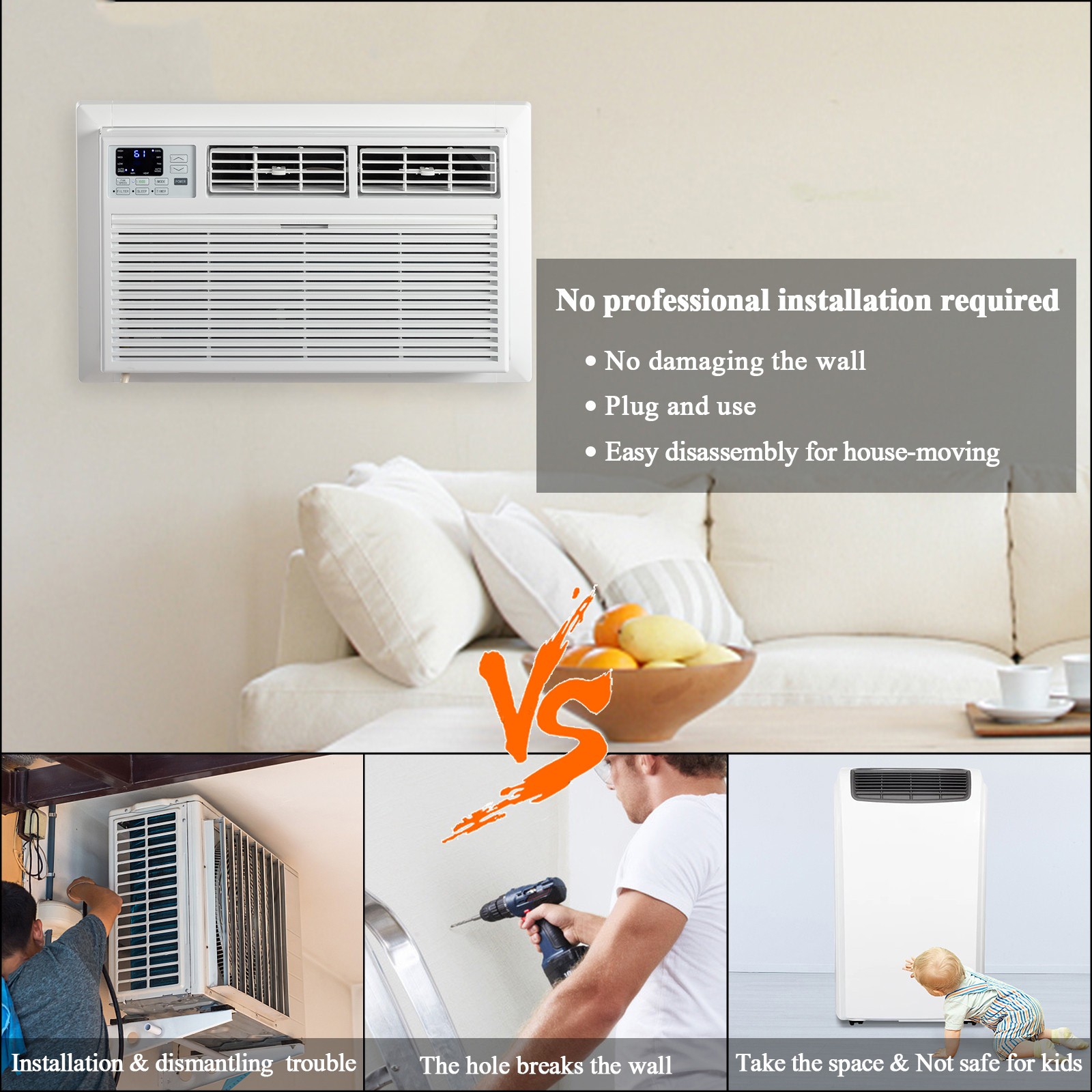 8000 BTU-12000 BTU Window Air Conditioner Remote Dehumidify Cooling Heating Fan