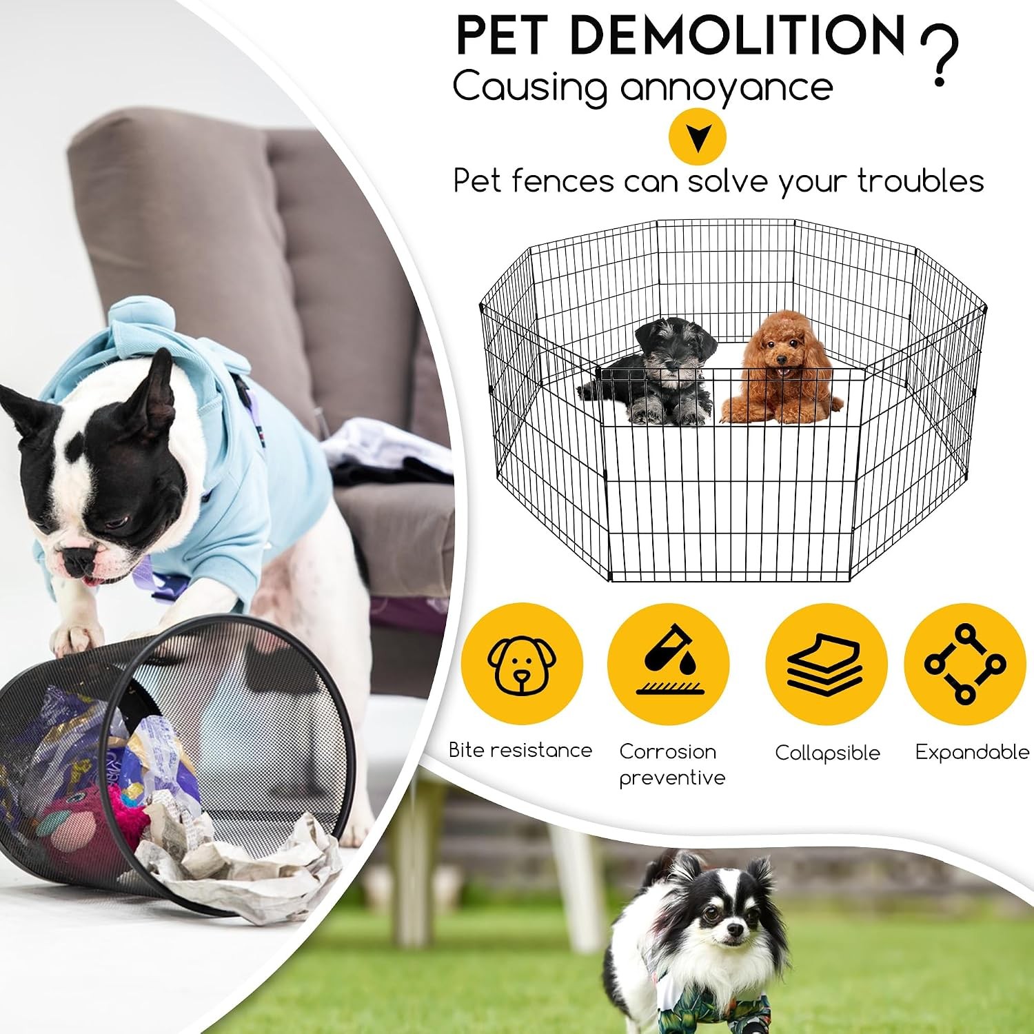 FDW 24 Inch Dog Pen 8 Panel Dog Playpen Indoor Outdoor Metal Puppy Pet Fence Por
