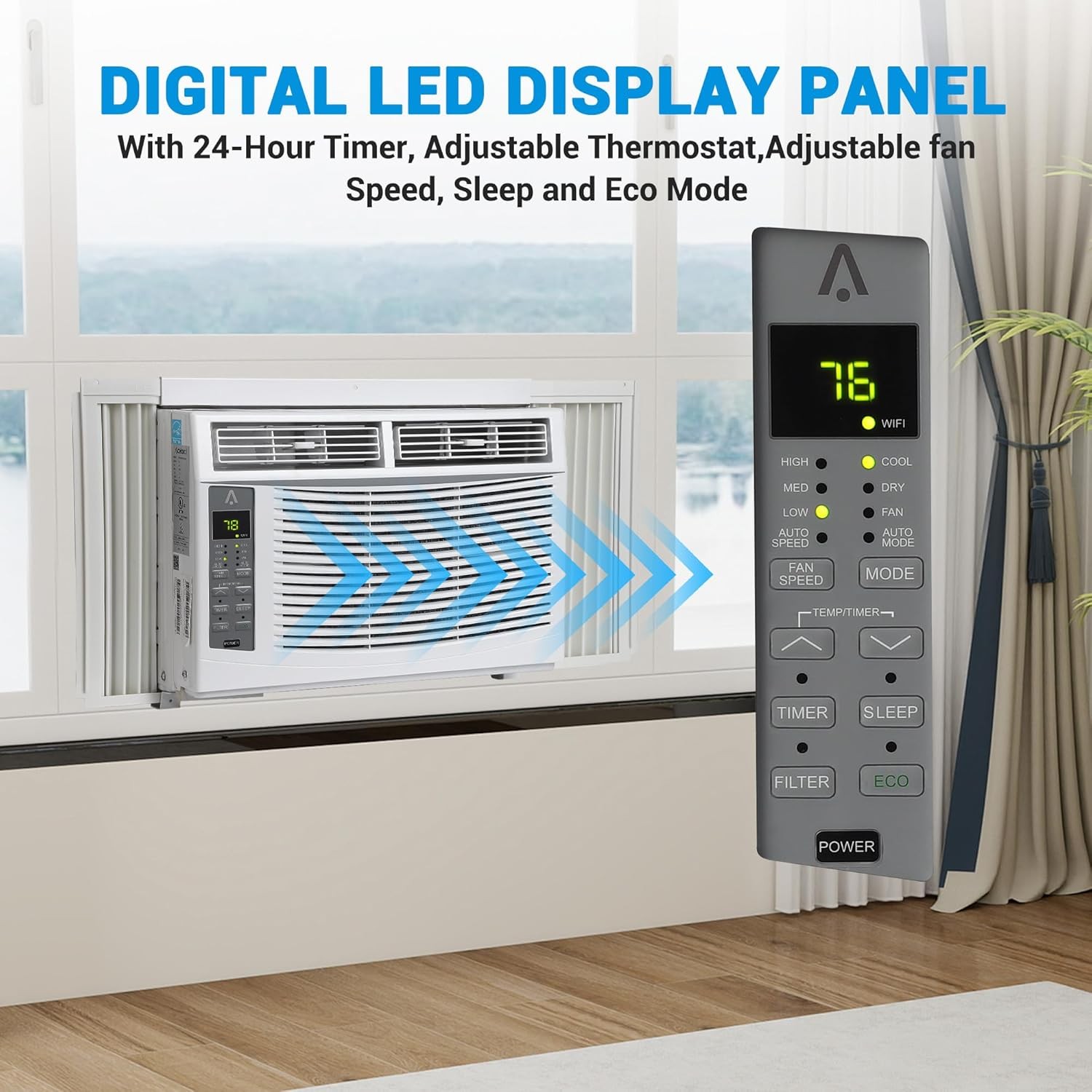 Smart 6000 BTU Window Air Conditioner, WiFi 3-in-1 AC Unit with 24H Timer