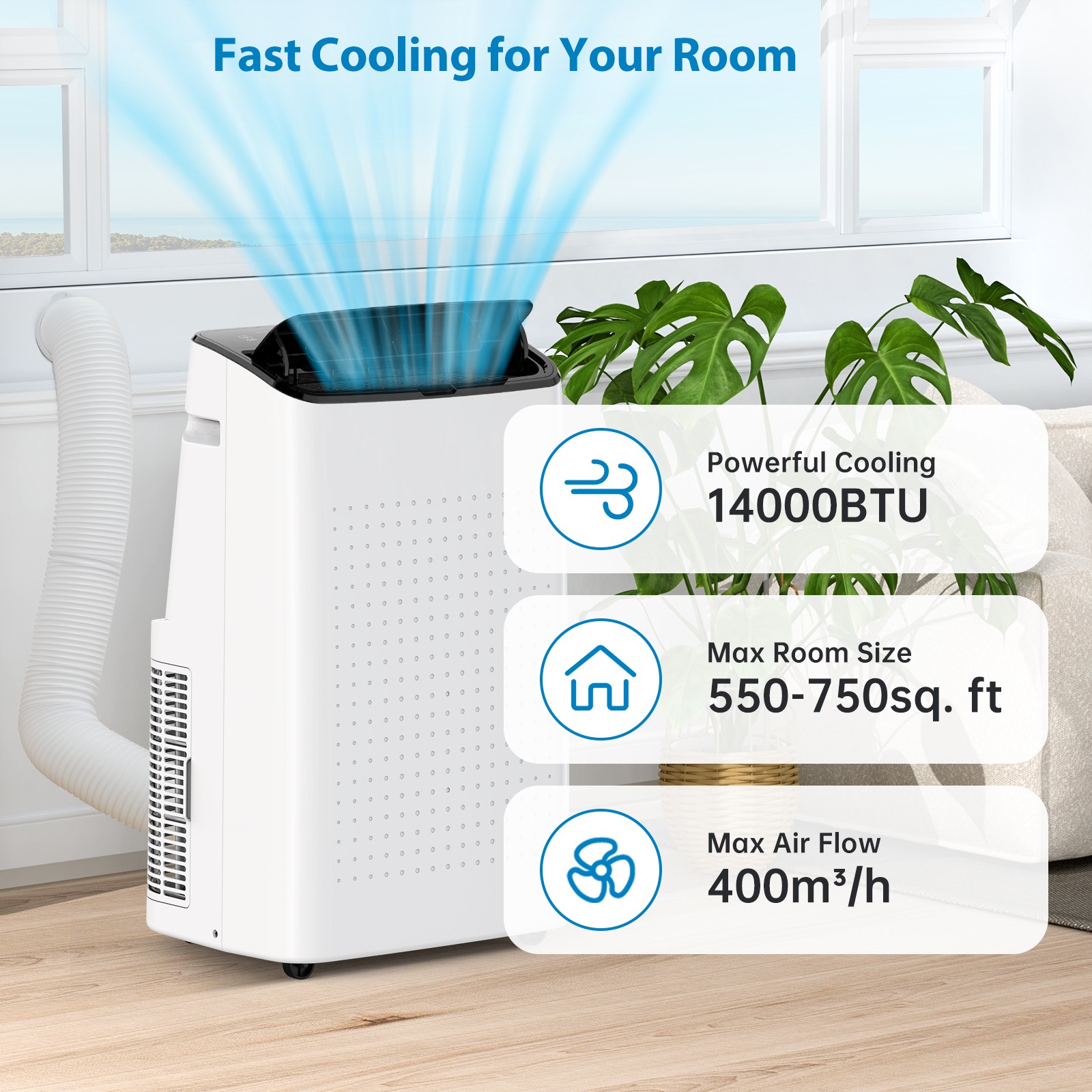 14000 BTU Portable Air Conditioner Ceer 7.7,48dB,Remote Control,1115W 750 Sq.Ft