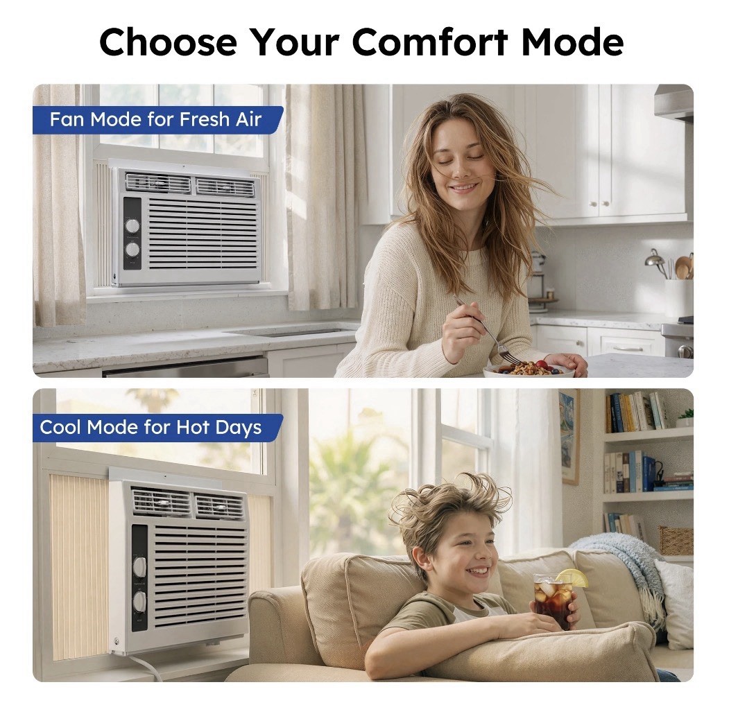 SIMZLIFE 5,000 BTU Window Air Conditioner, Cools Up To 150 Sq Ft