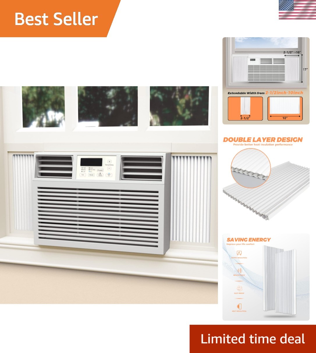 Window AC Insulation Side Panels – Easy Install, Double Layer Design