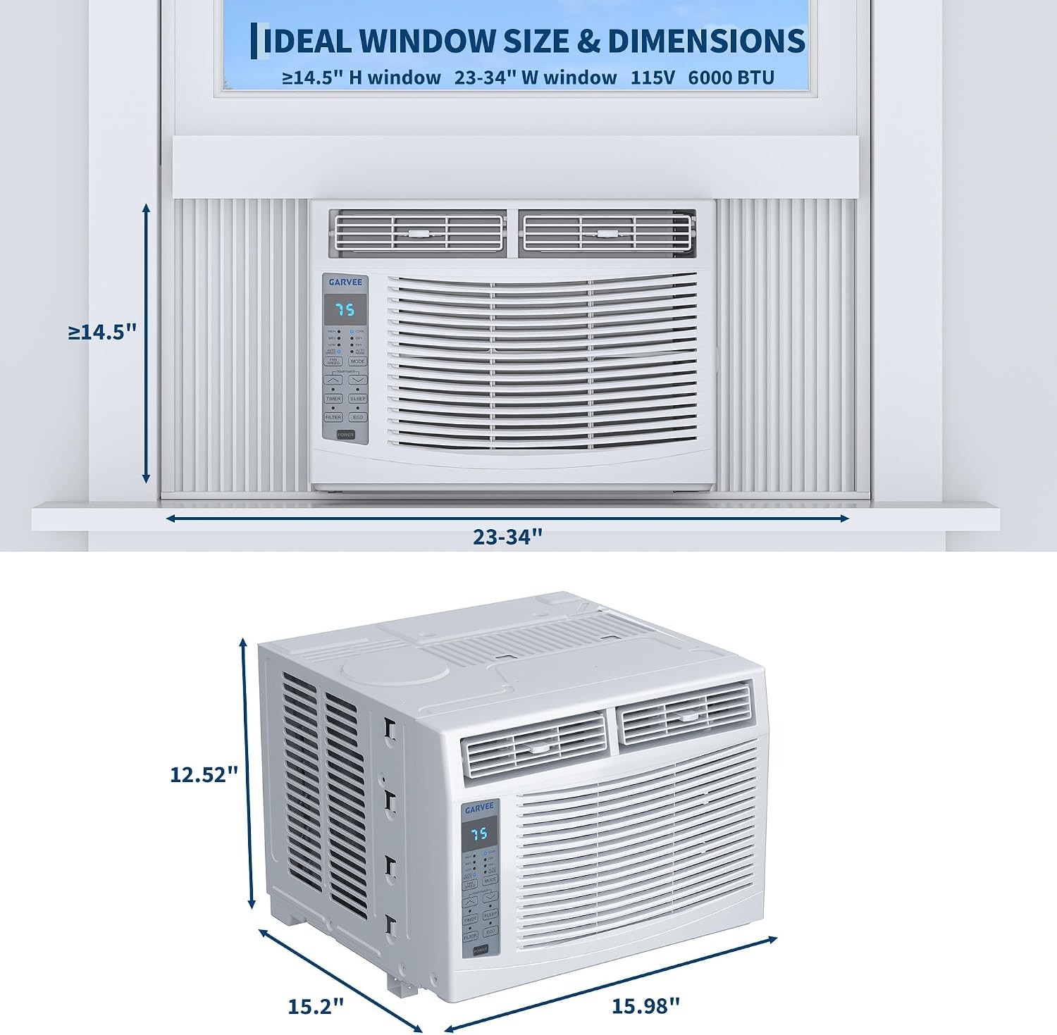Portable Window Mounted AC 6000BTU 115V Air Conditioner Remote Control 250 Sq.Ft