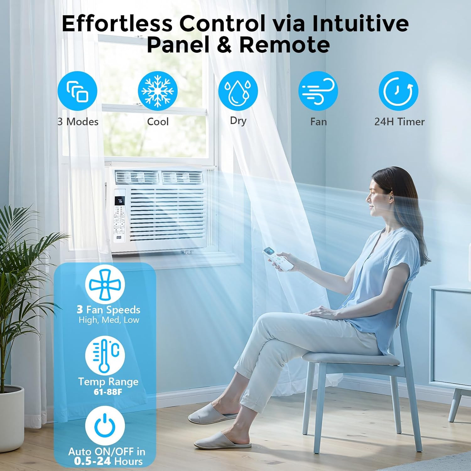 Window Air Conditioner 6,000 BTU, Window Type AC Unit with Cooling, Dry Mode, 4