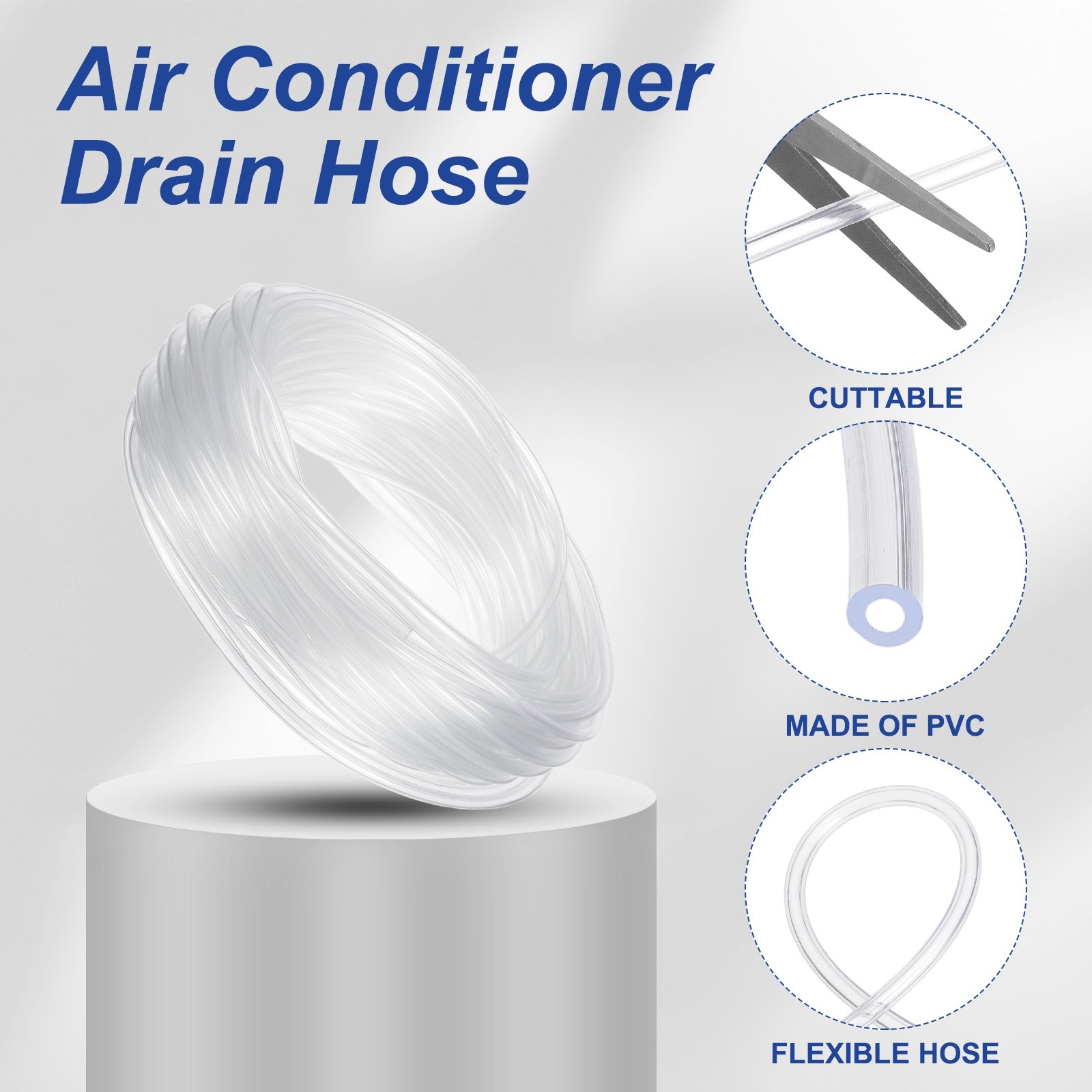 65.6Ft Air Conditioner Drain Hose 1/8″ ID x 1/5″ OD Universal AC Drain Pipe