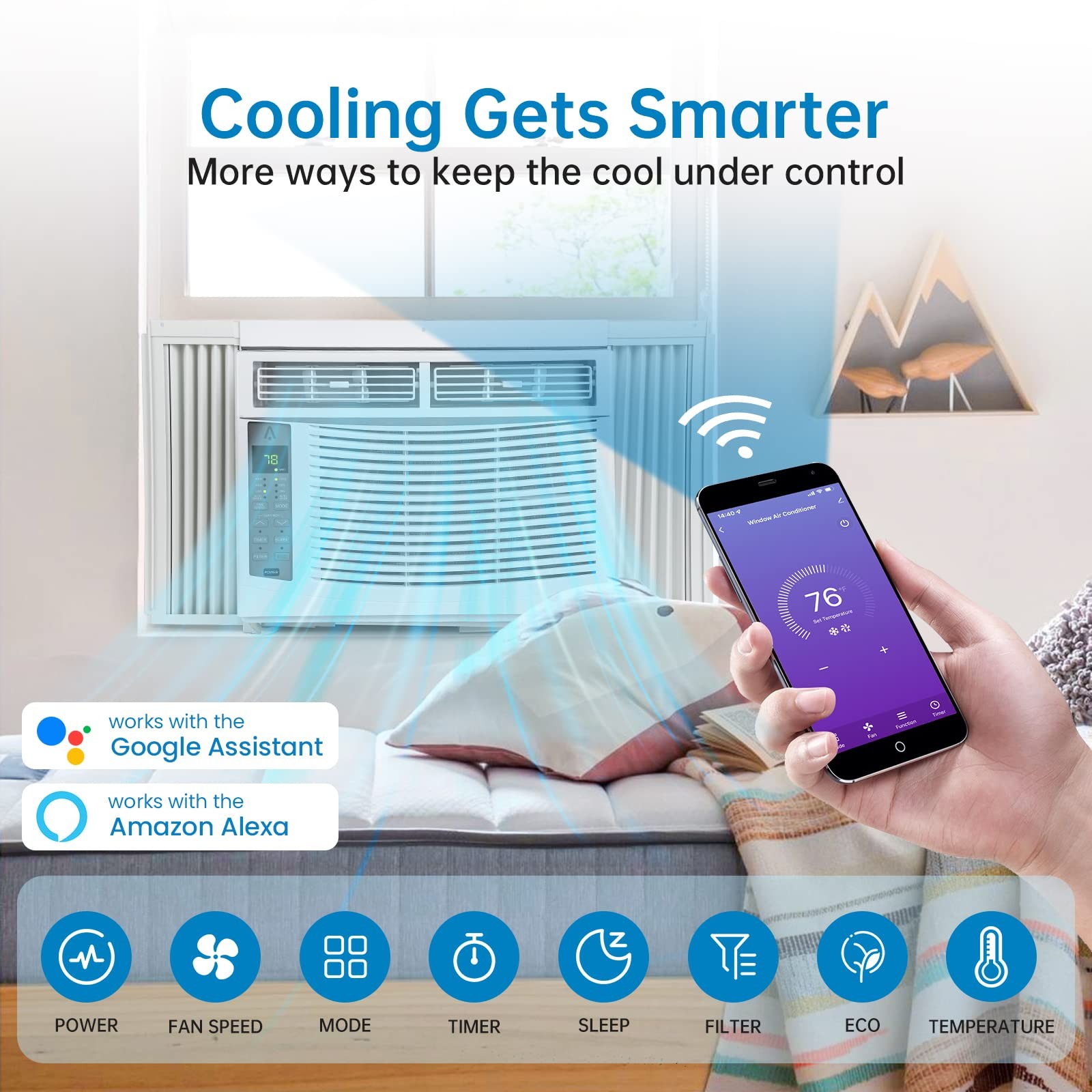 Window Mounted AC 6000 BTU 115V Air Conditioner Remote Control 250 Sq Ft