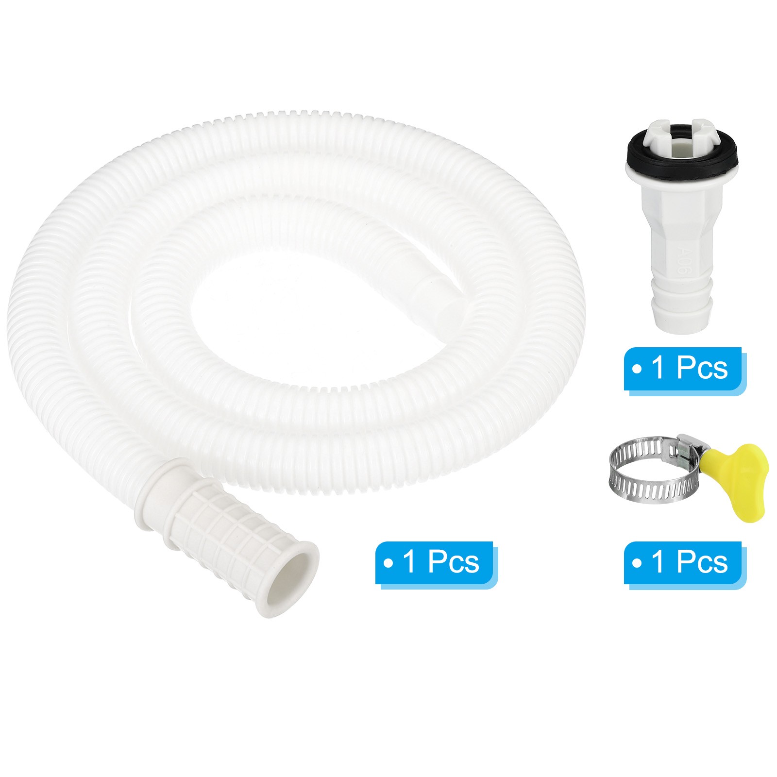 3.3ft Air Conditioner Drain Hose Kit, Hose with Clamp Connector 5, White