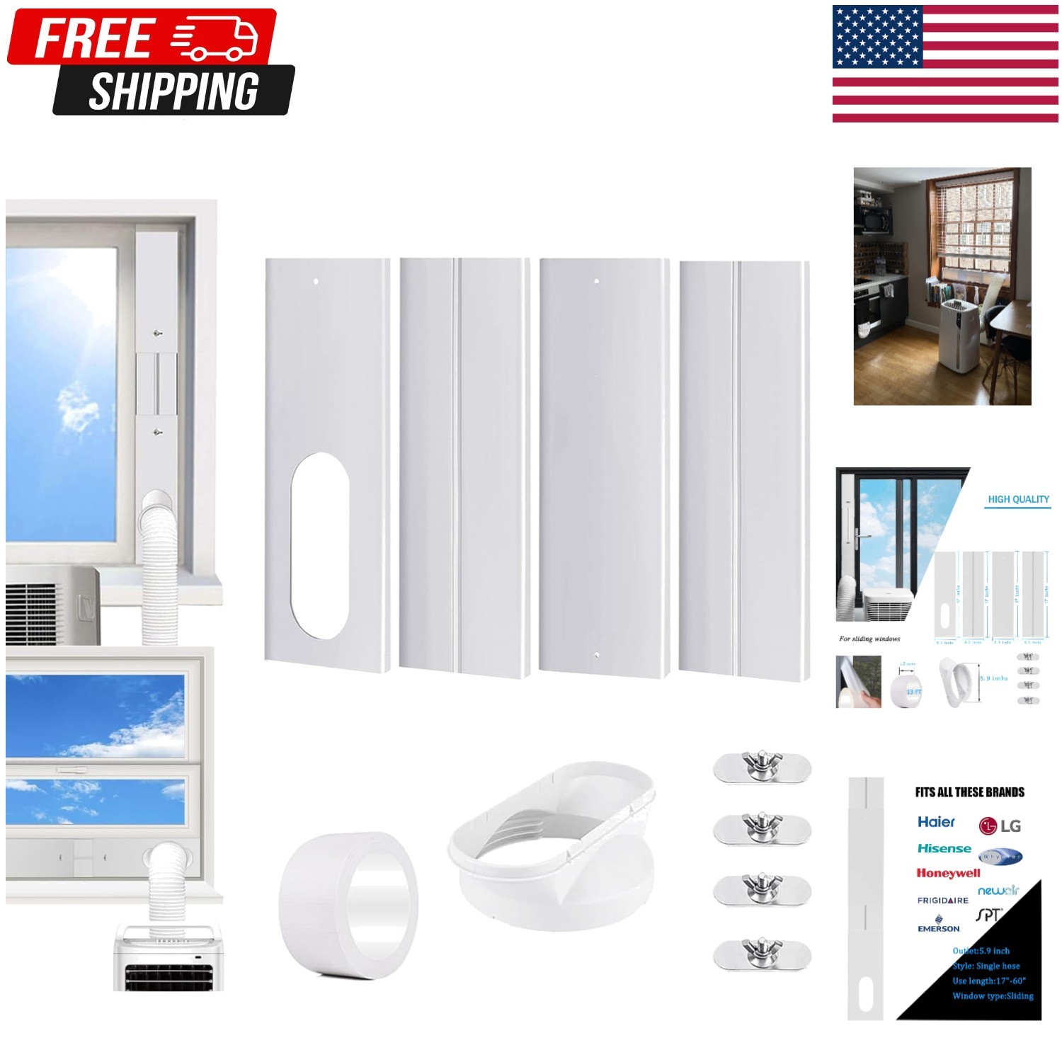 Energy-Saving Adjustable Window Kit for Portable AC – 60-inch Sealing System