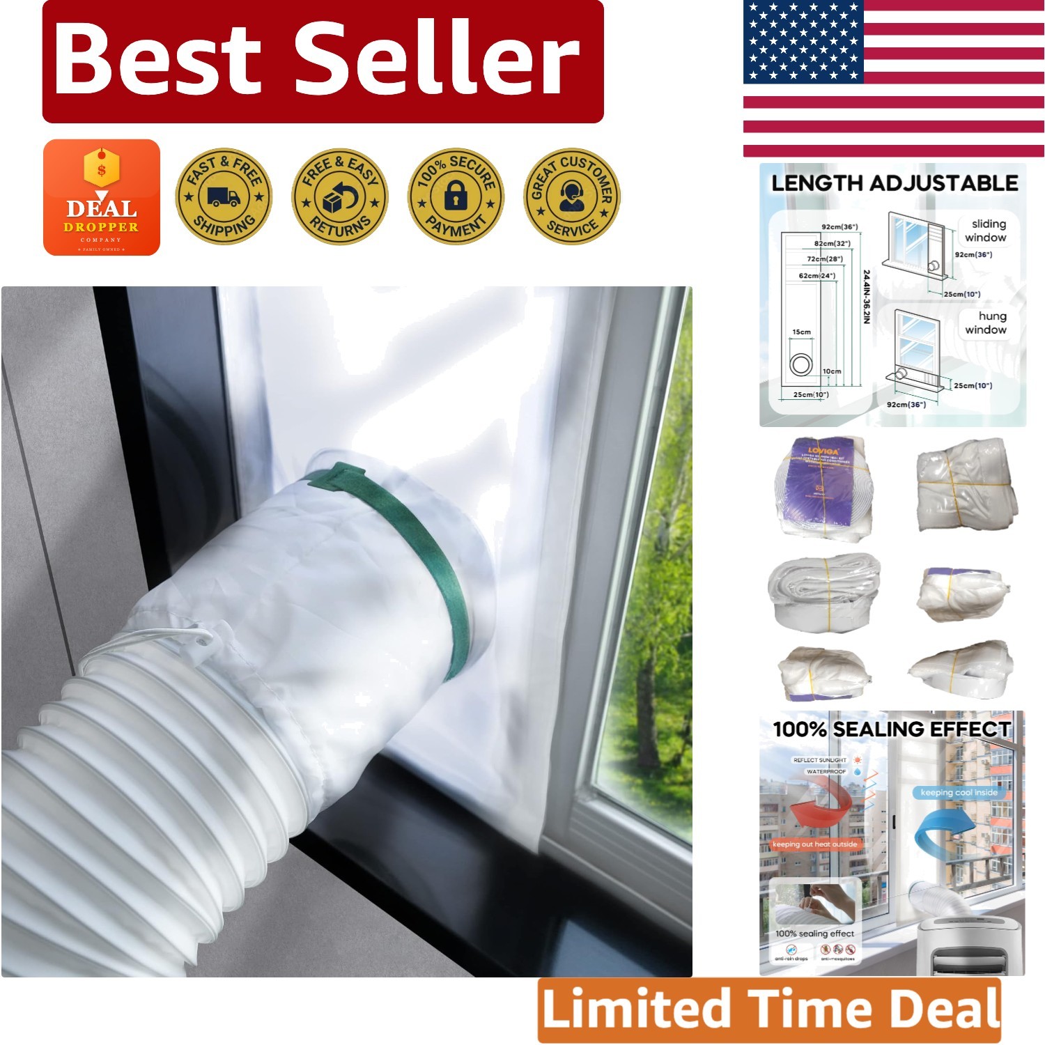 Adjustable Waterproof AC Window Seal Kit, 100% Sealing Effect – 10×24~36 Inch