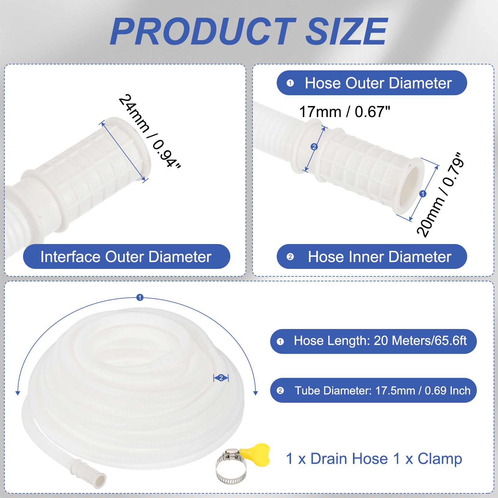 For 65.6ft Universal Exhaust Pipe for Air Conditioner with Clamp