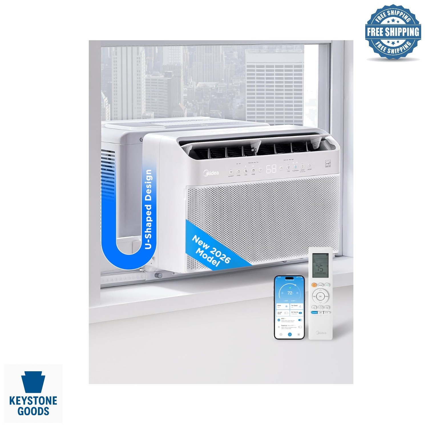 12,000 BTU U-Shaped Smart Inverter Window AC – Quiet, Energy Saving, Wi-Fi Co…