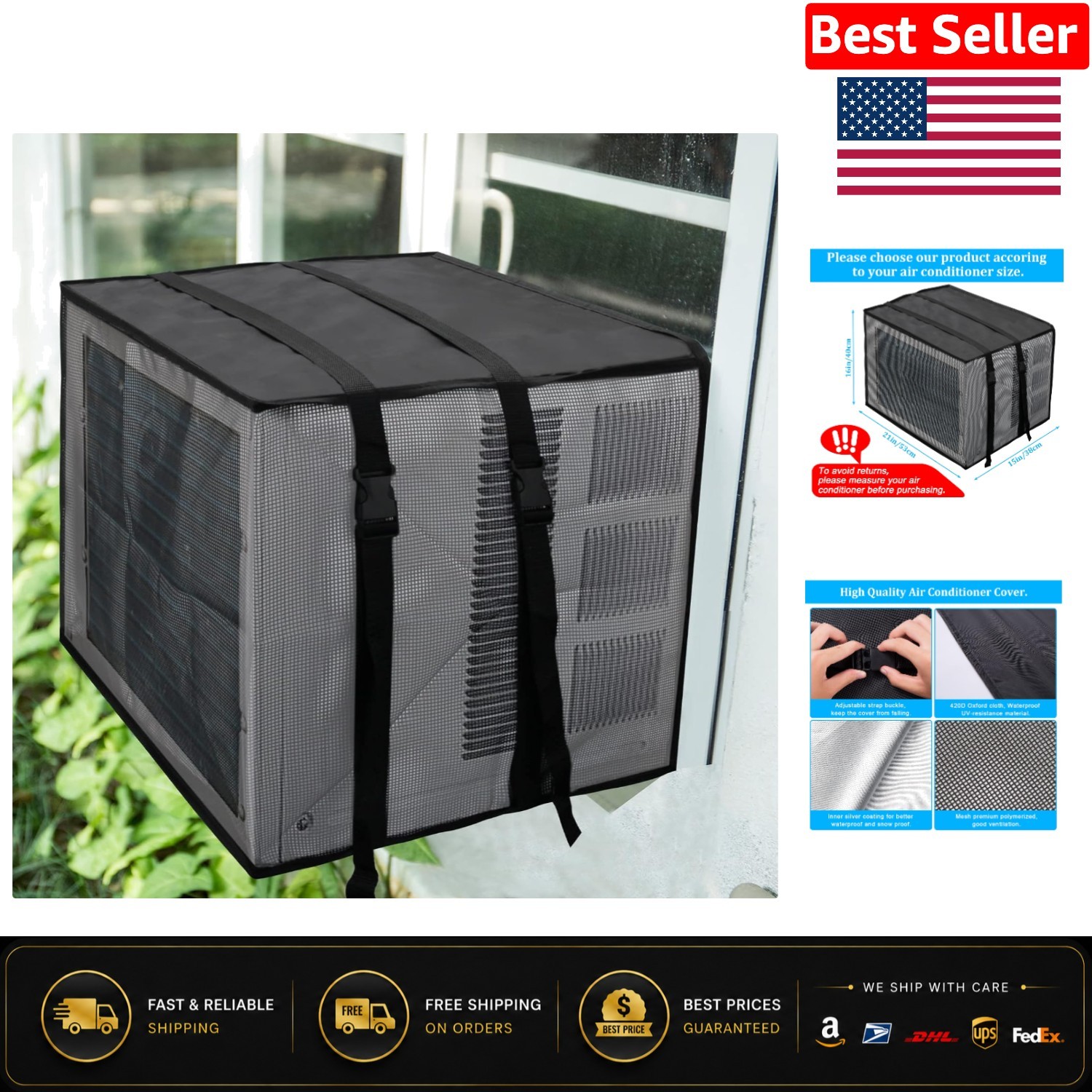 Adjustable Black Mesh AC Cover for Window Units – Protects Against Dust & Sun