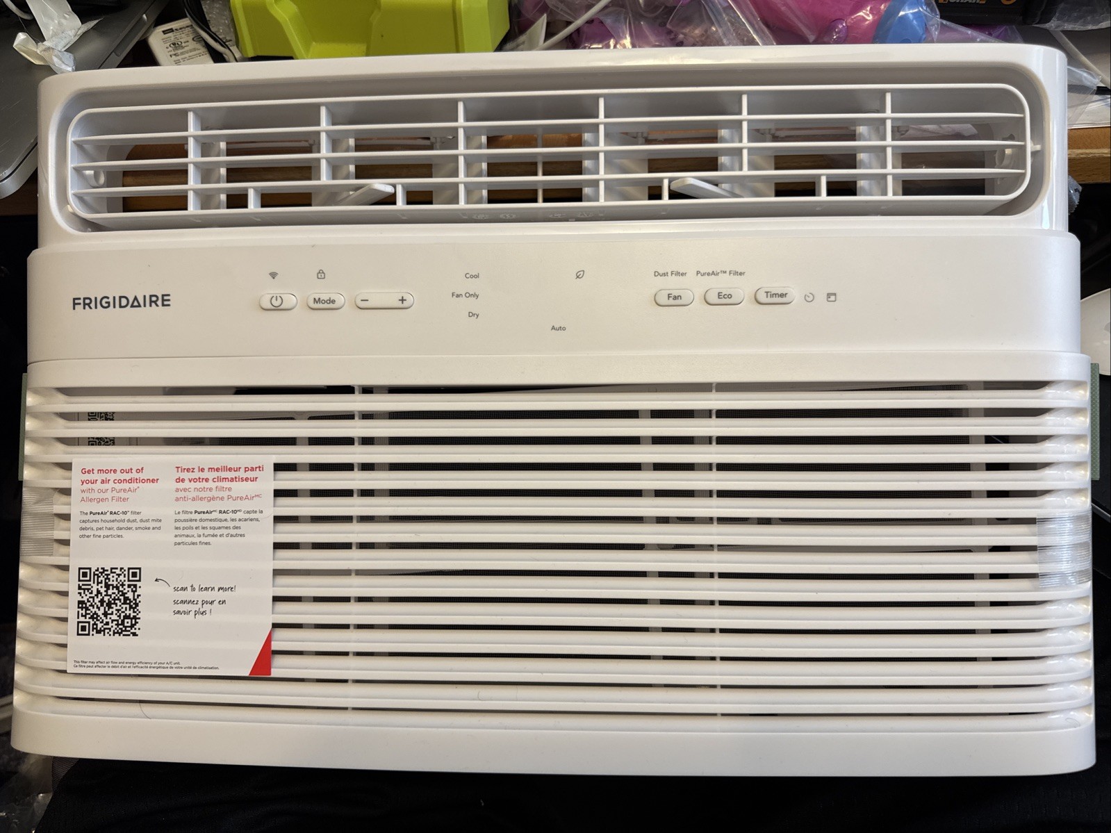 Frigidaire FHWW085WE1 front panel ,controls and filter