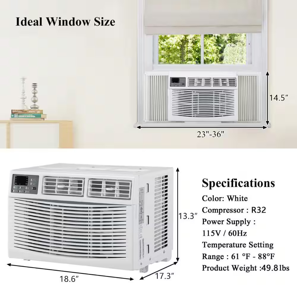 10,000 BTU (DOE) BTU Window Air Conditioner Cools 450 Sq. Ft. with Remote Contro