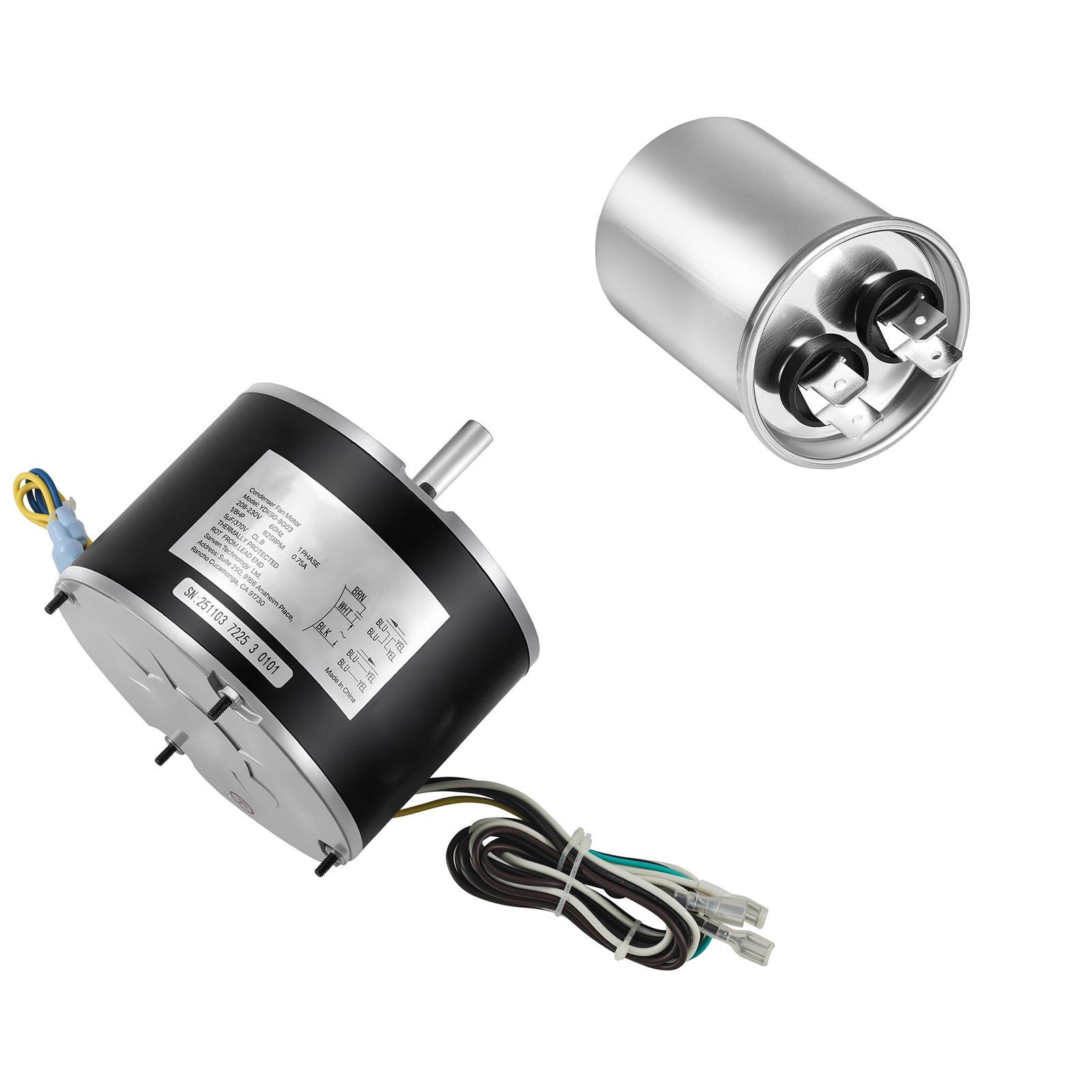 Condenser Fan Motor with Capacitor, 1/ 8 HP 825 RPM 208 – 230V