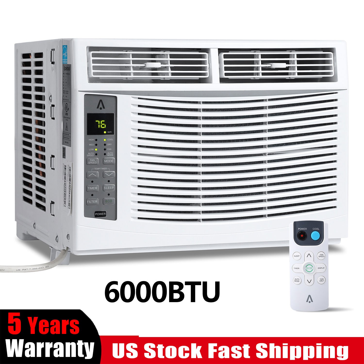 Window Air Conditioner 6000BTU Cool up to 250sp.ft w/Remote, Wifi, Install Kit