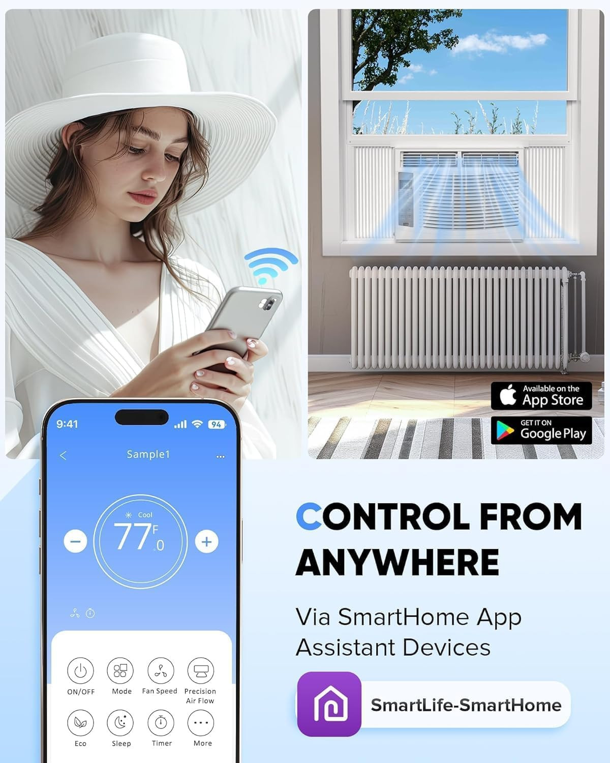 Window Air Conditioner,10,000 BTU AC W/Wifi, Fast Cooling for Large Room up to 4
