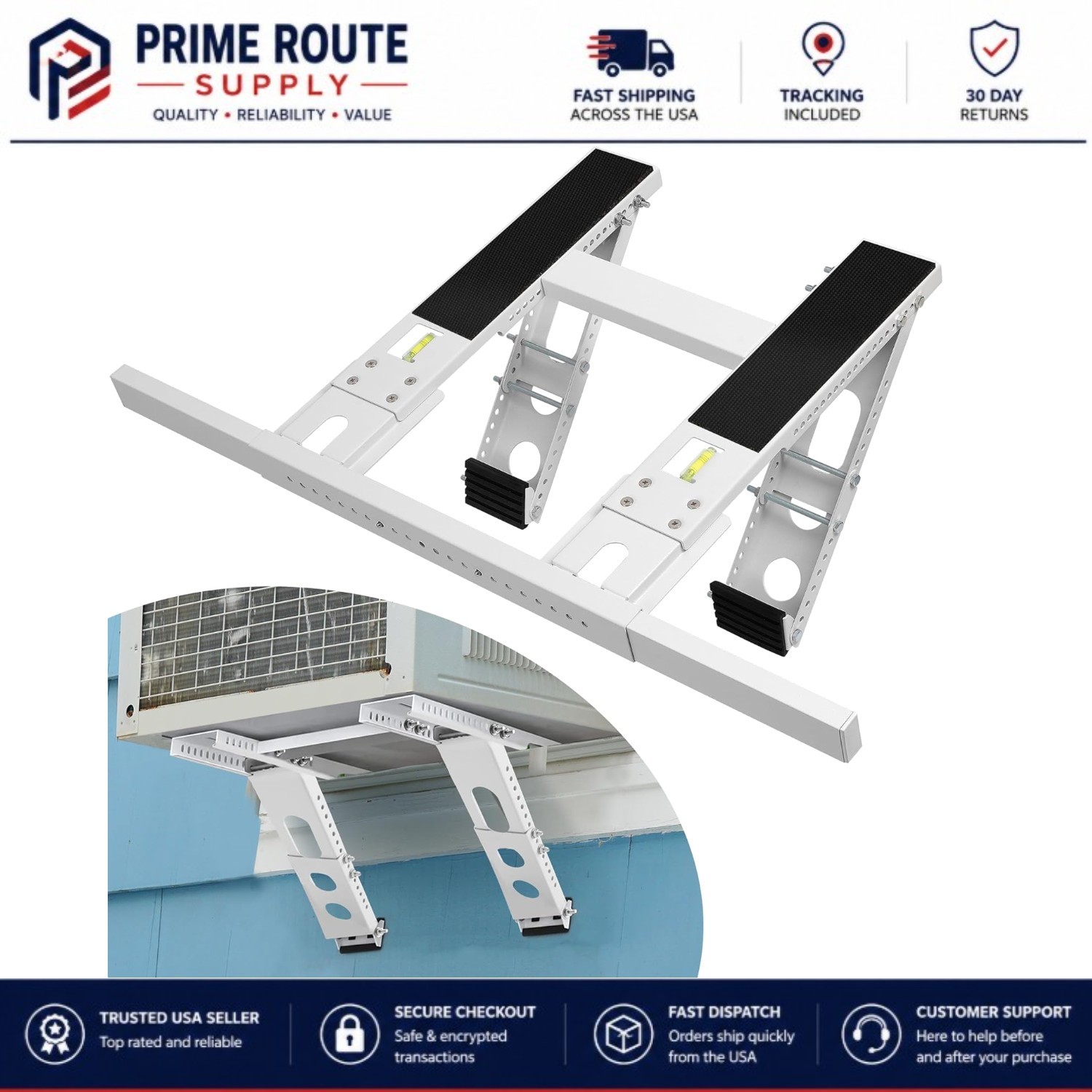 Durable Adjustable AC Window Bracket for 5000-24000 BTU Units, 220lb Capacity