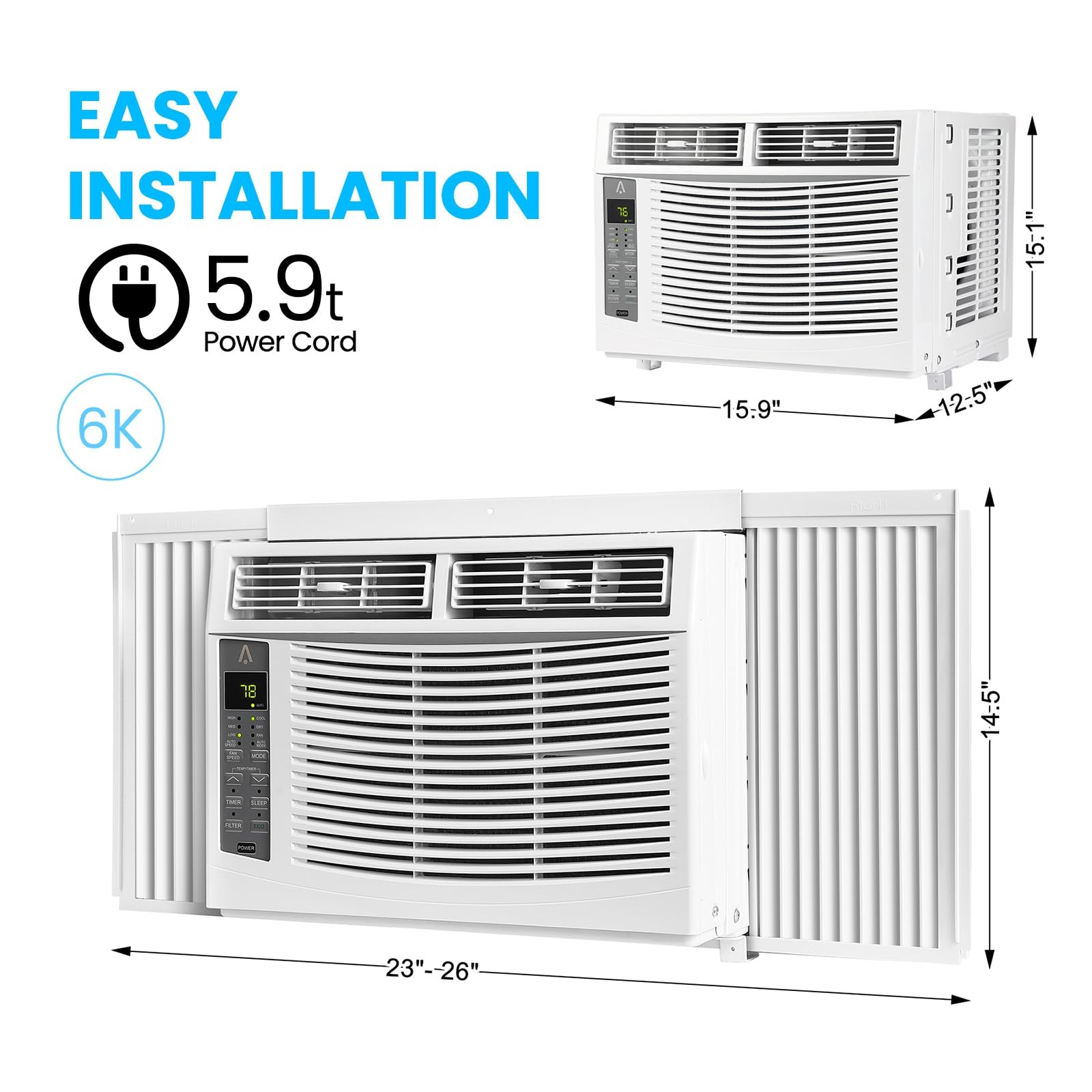 6000 BTU Window Air Conditioner AC Unit Cooling Timer for Small Rooms 250 Sq. Ft