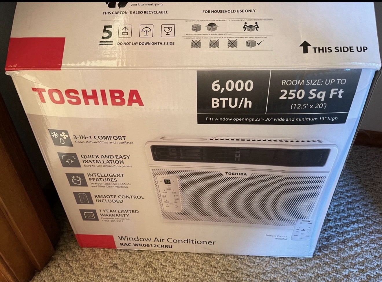 Toshiba 6000 BTU Window Air Conditioner Remote, 250 Sq Ft, RAC-WK0612CRRU