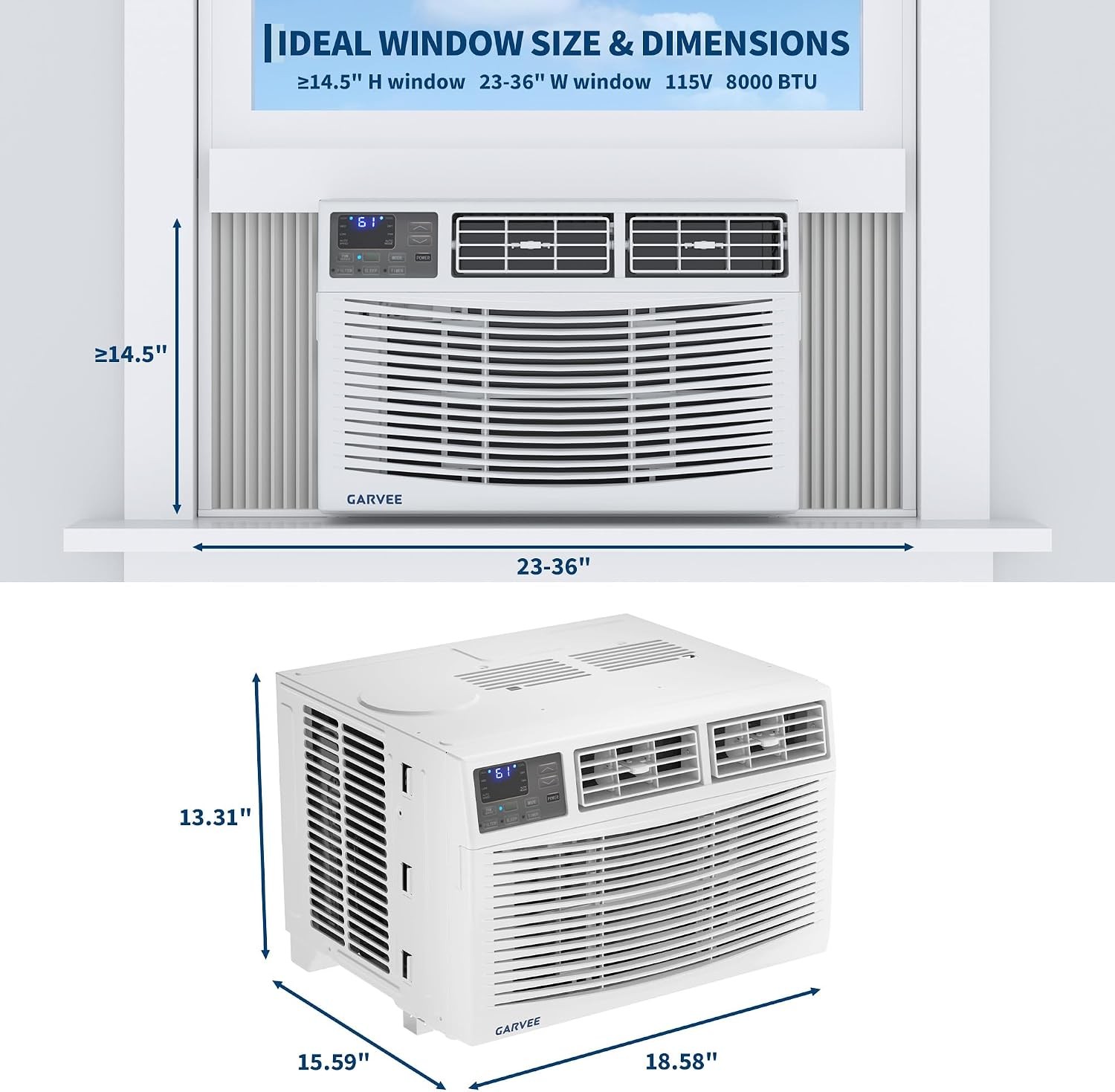 🔥8000 BTU Window Air Conditioner Window AC Unit with Remote Control, 24H Timer