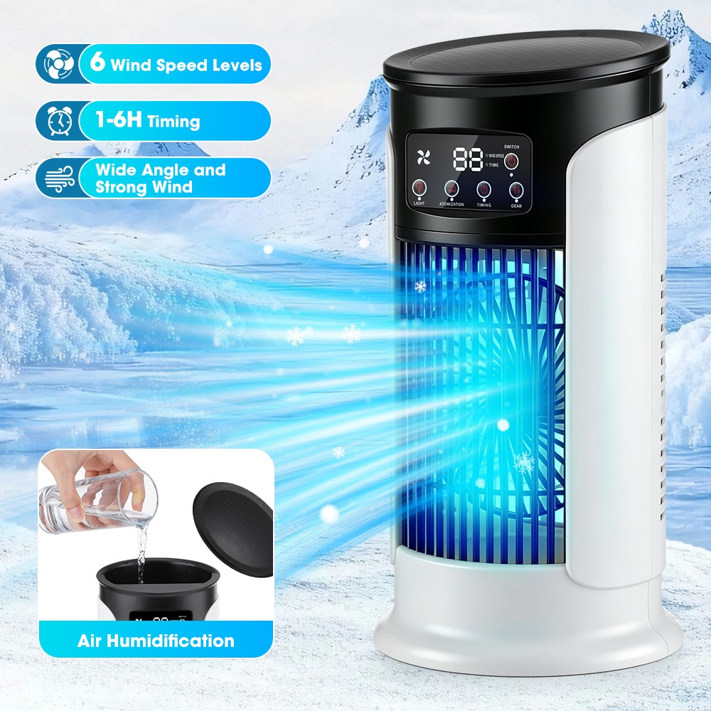 6-Speeds Portable Air Cooler Fan 300ML Water Tank Ice Cold Cooling Conditioner