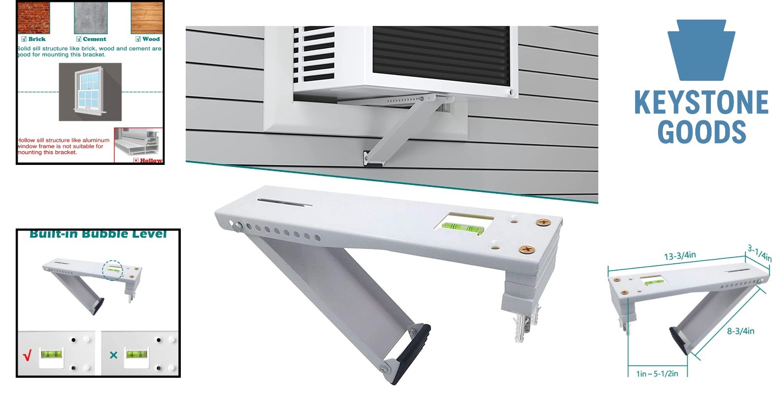 Heavy-Duty Window AC Support Bracket — Supports Up to 85lbs, Easy Indoor Install