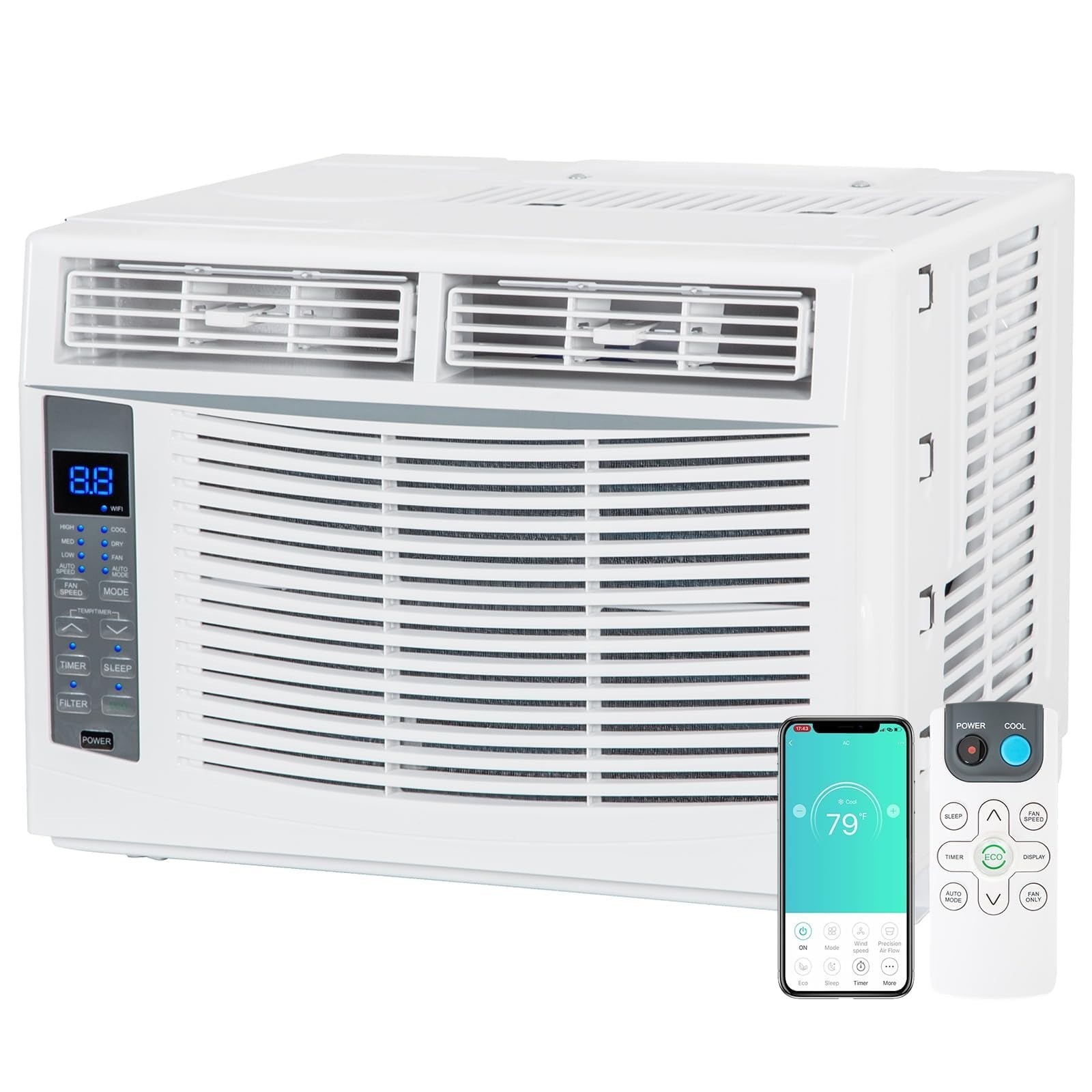 8000 BTU WiFi Window Air Conditioner with Remote Control, Energy Saving