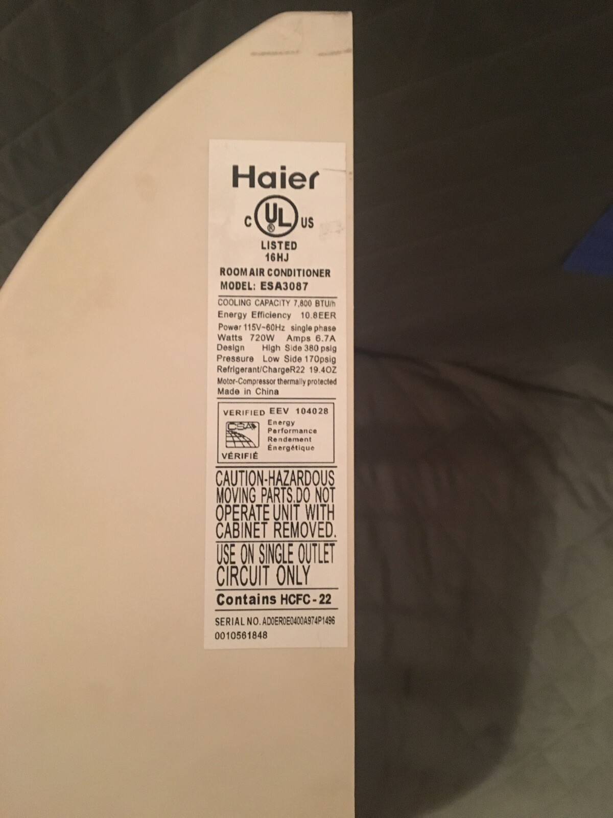 HAIER ESA3087 Front Panel