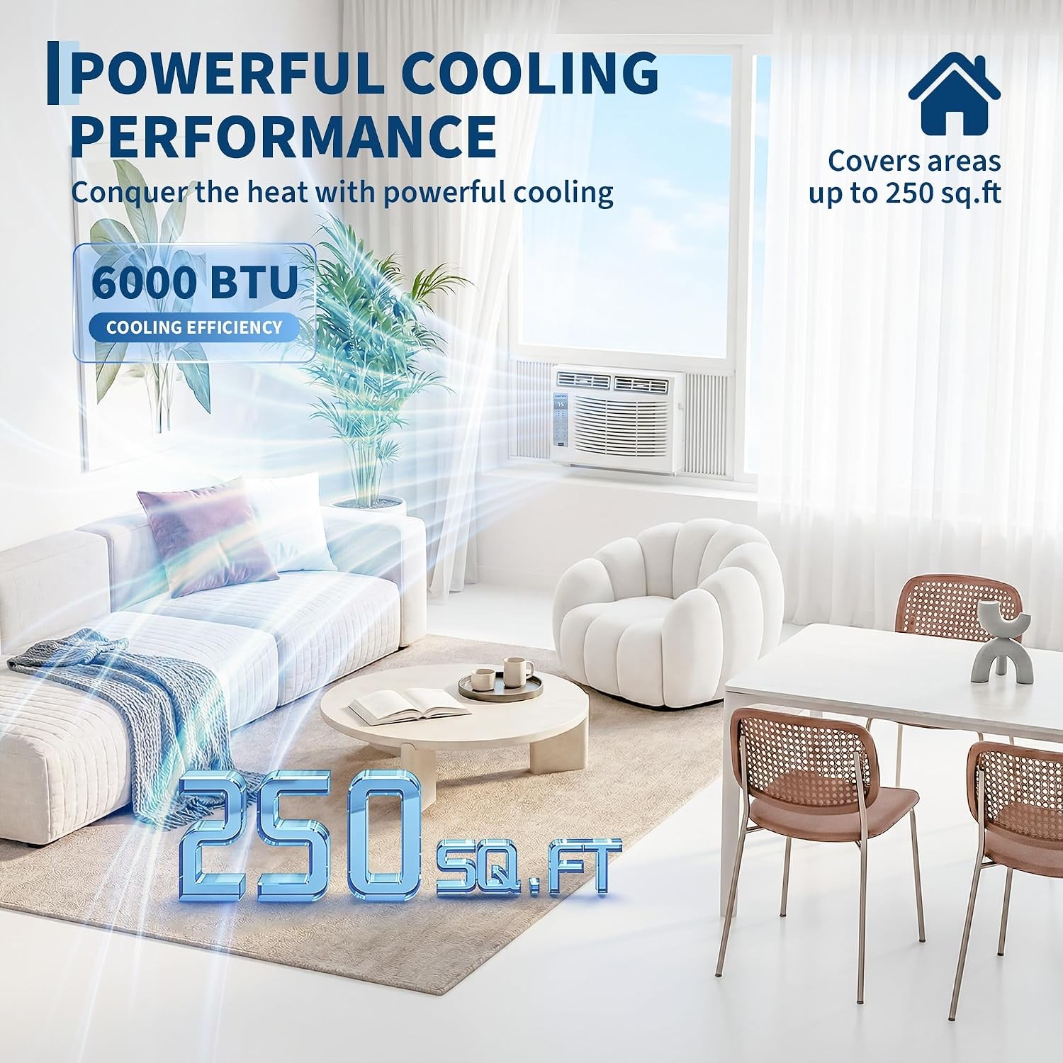 Portable Window Mounted AC 6000BTU 115V Air Conditioner Remote Control 250 Sq.Ft
