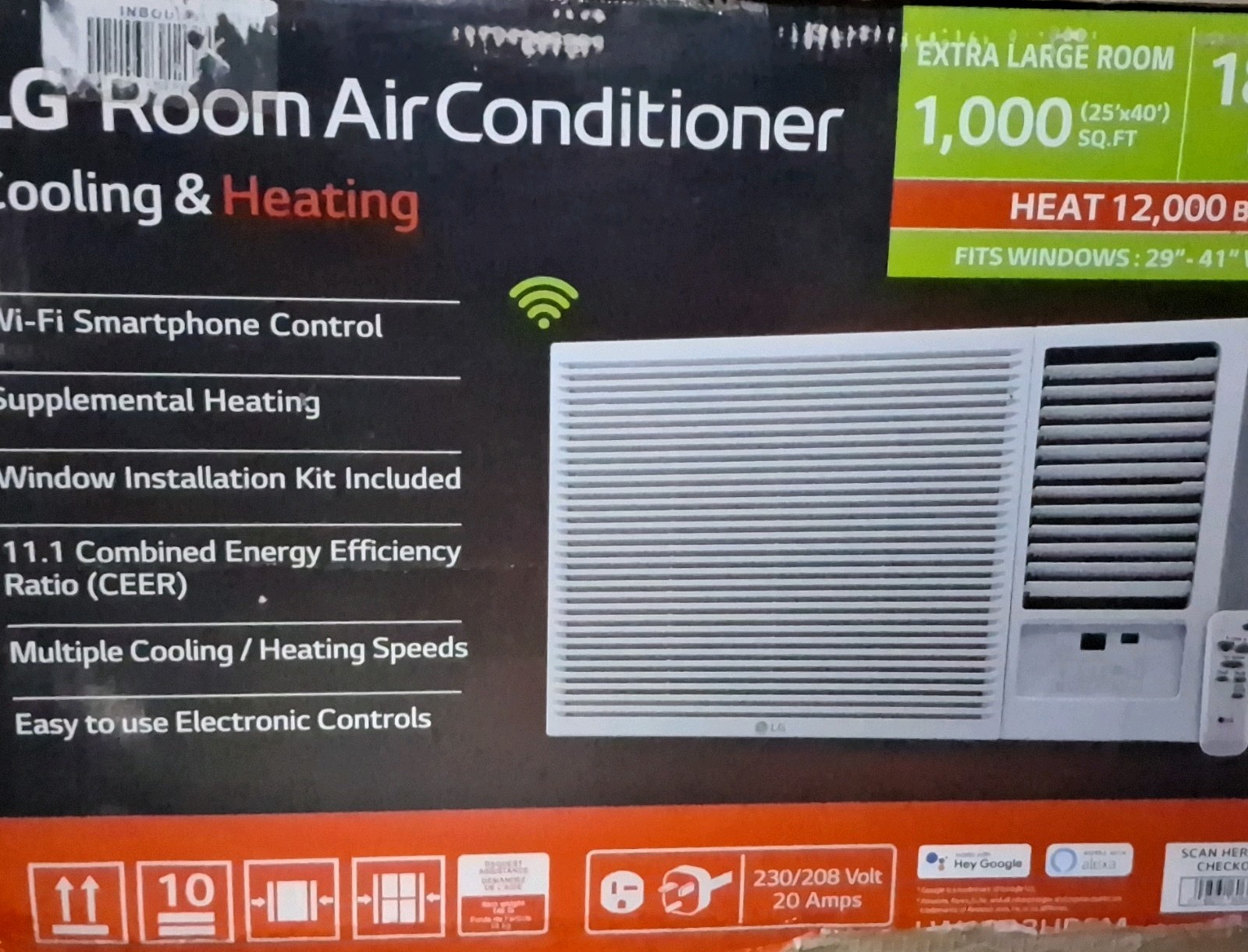 LG LW1823HRSM 18,000 BTU Window AC w/Heat Wi-Fi Remote Alexa/GA 230/208V
