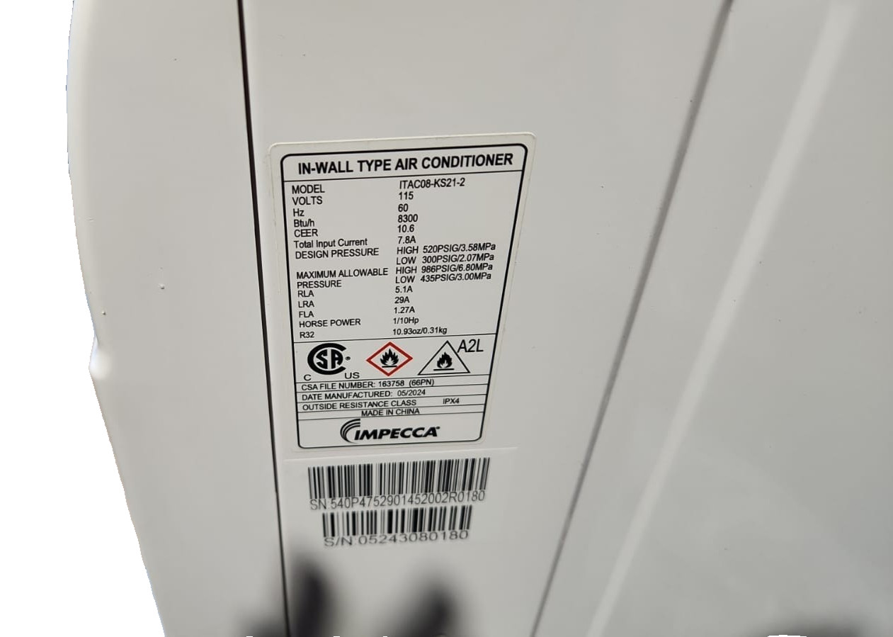 IMPECCA 8,300BTU Through-The-Wall Air Conditioner, Remote, 115V, E-Star#1