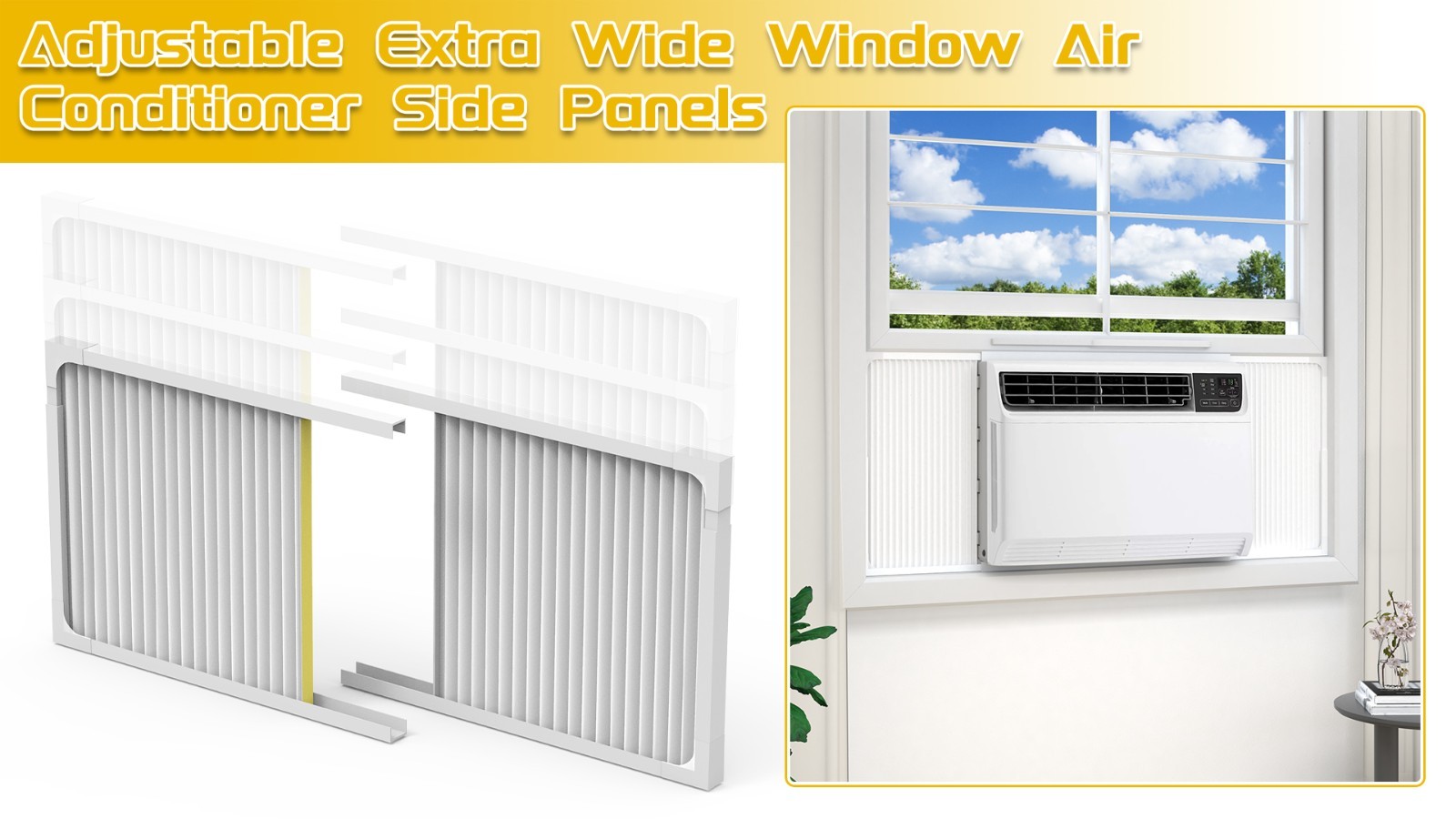 Window Air Conditioner Side Panels with Frame Adjustable Extra Wide 2 Pack