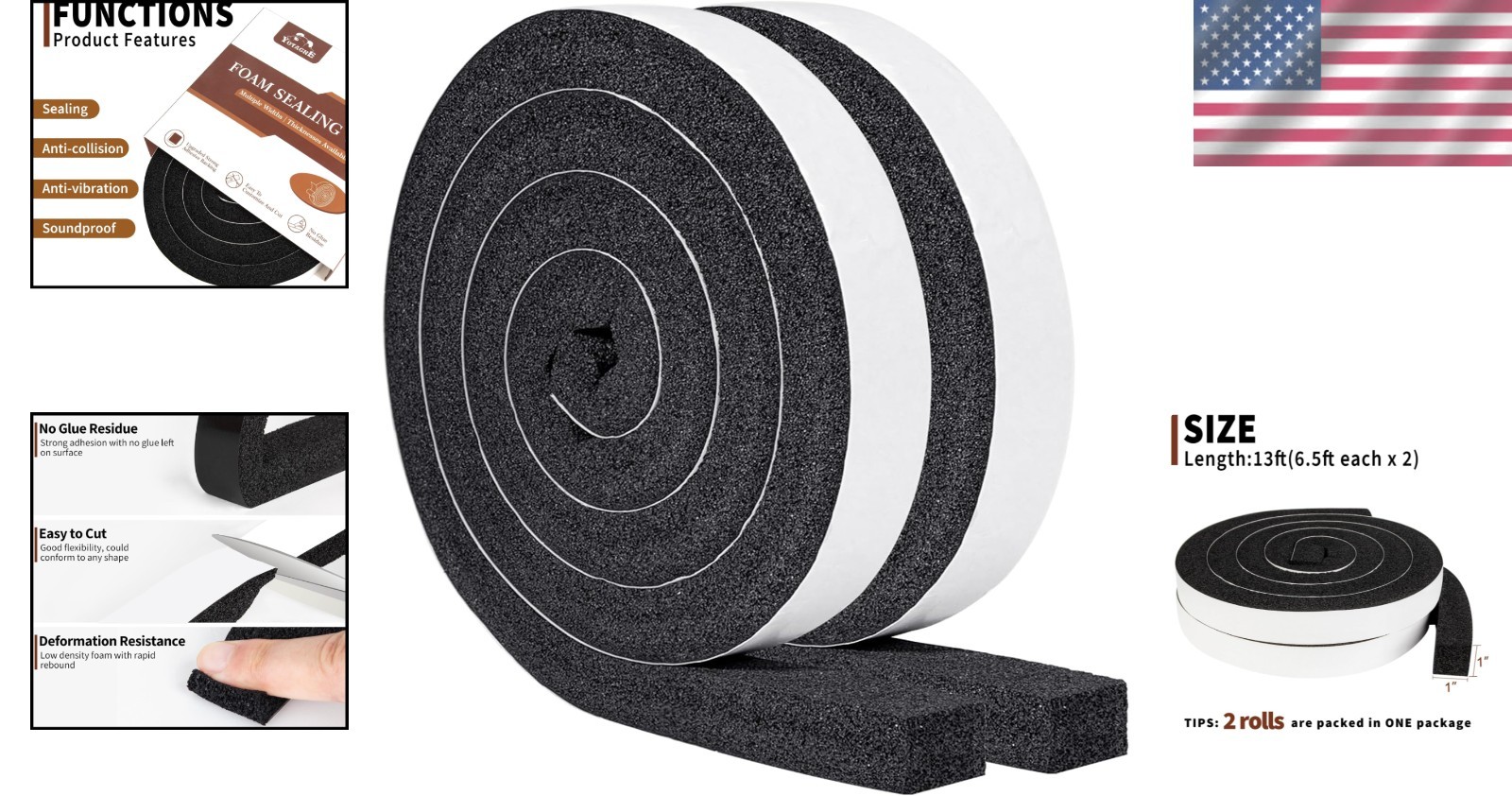 High Resilience Weather Stripping Foam Tape – 13Ft for AC Noise & Air Leak Proof