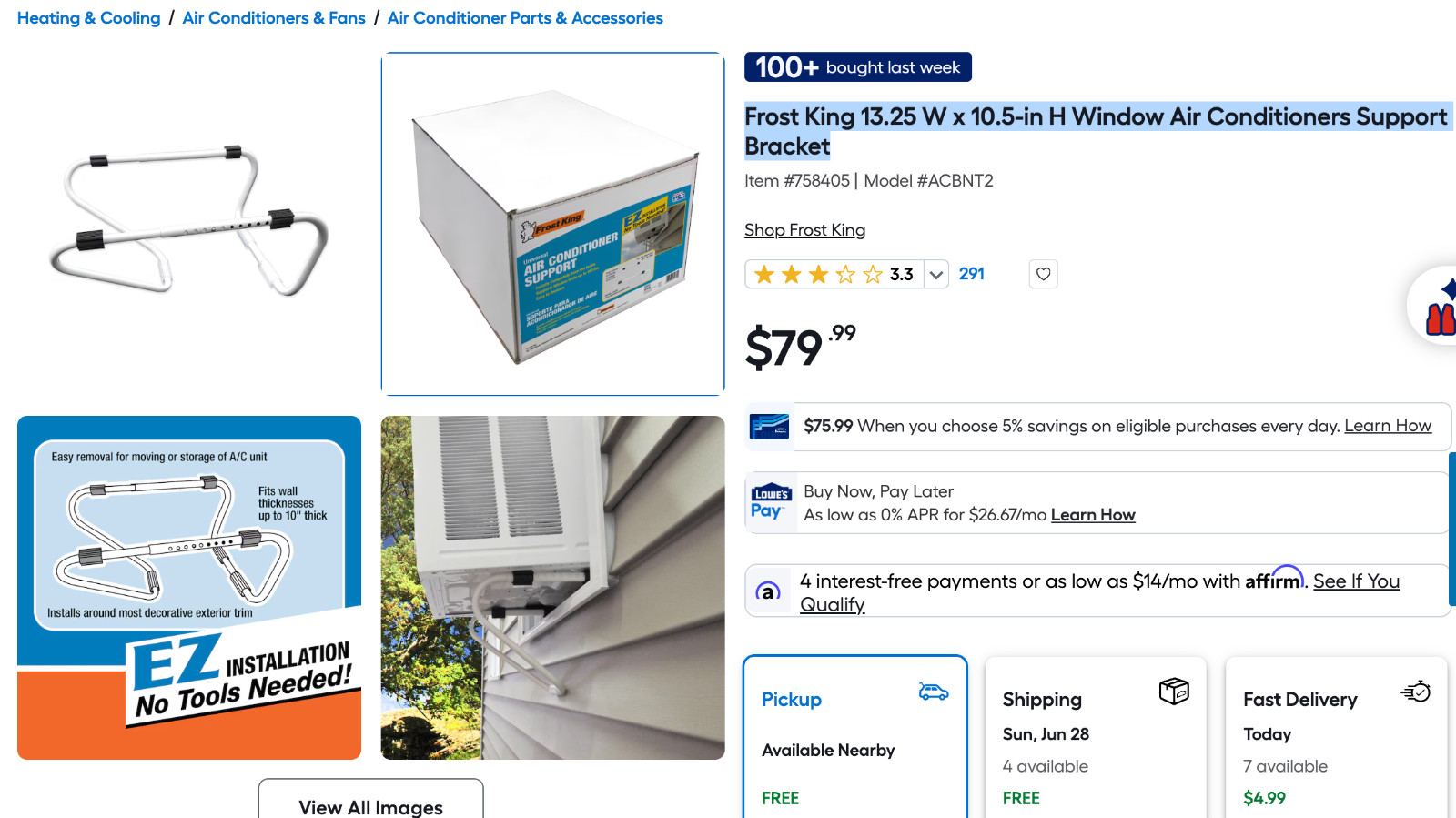 Frost King ACBNT2 Universal Window Air Conditioner Support Bracket Up to 100 lbs