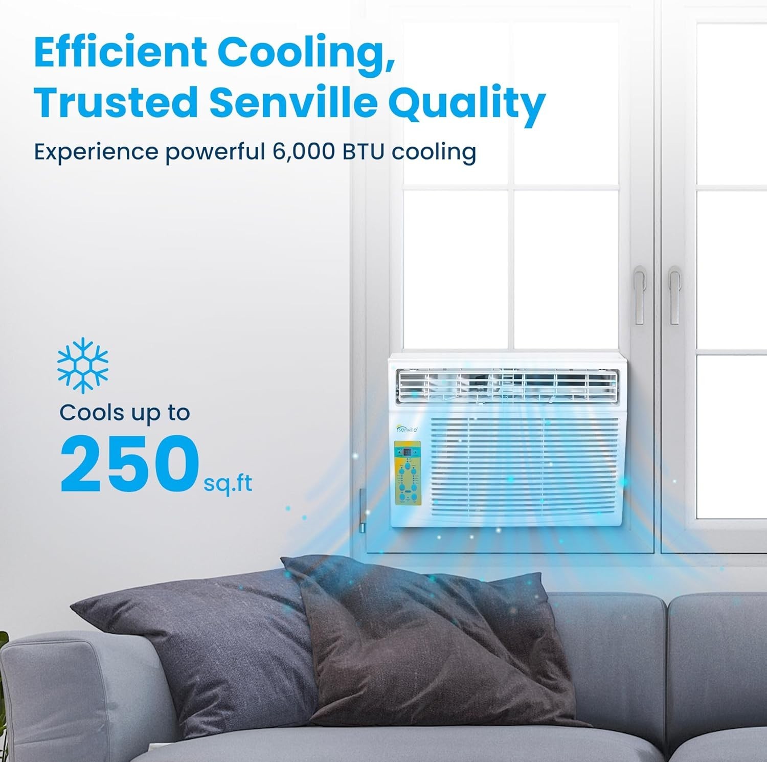 6,000 BTU Window Air Conditioner, Cools Up to 250 Sq. Ft., Easy to Use, Washa…