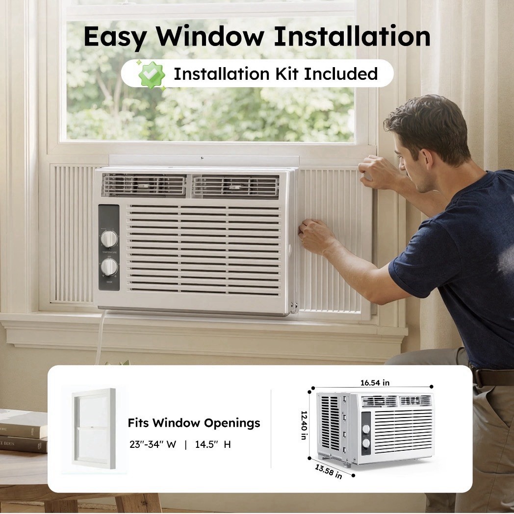 SIMZLIFE 5,000 BTU Window Air Conditioner, Cools Up To 150 Sq Ft